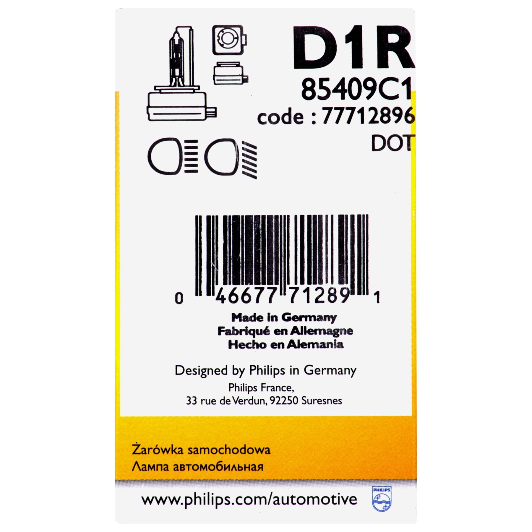 Philips 85409C1 D1R Standard Authentic Xenon HID Headlight Bulb, 1 Pack