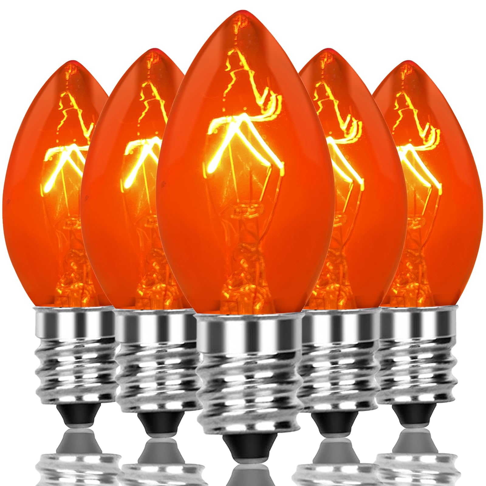 Cbebew C7 Clear Orange Christmas Light Bulbs, 25 Pack, 5W Incandescent, E12 Base