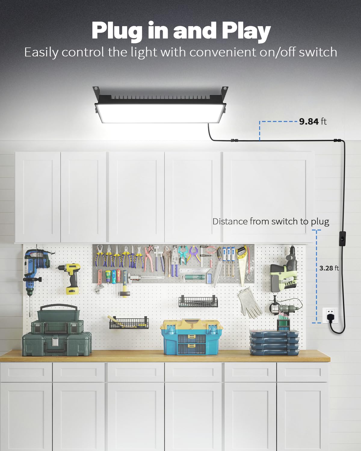 Agrantop 2 Pack Plug In Led Shop Lights - 100W 15000Lm Aluminum Garage Light W/ 9.84Ft Power Cord, Ip66 Waterproof Shop Lights For Garage, Workshop, Warehouse (Built-In On/Off Switch)