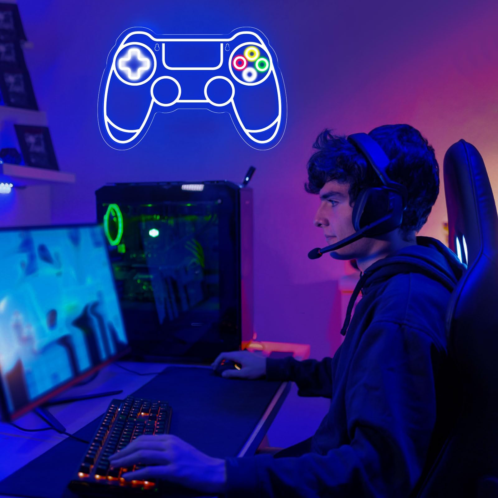 Ethereal Lomoer Gamer Neon Sign, Gamepad Shaped LED, USB Powered, 16.3 x 11.4 x 0.8 Inches, Blue, Model Gamepad4
