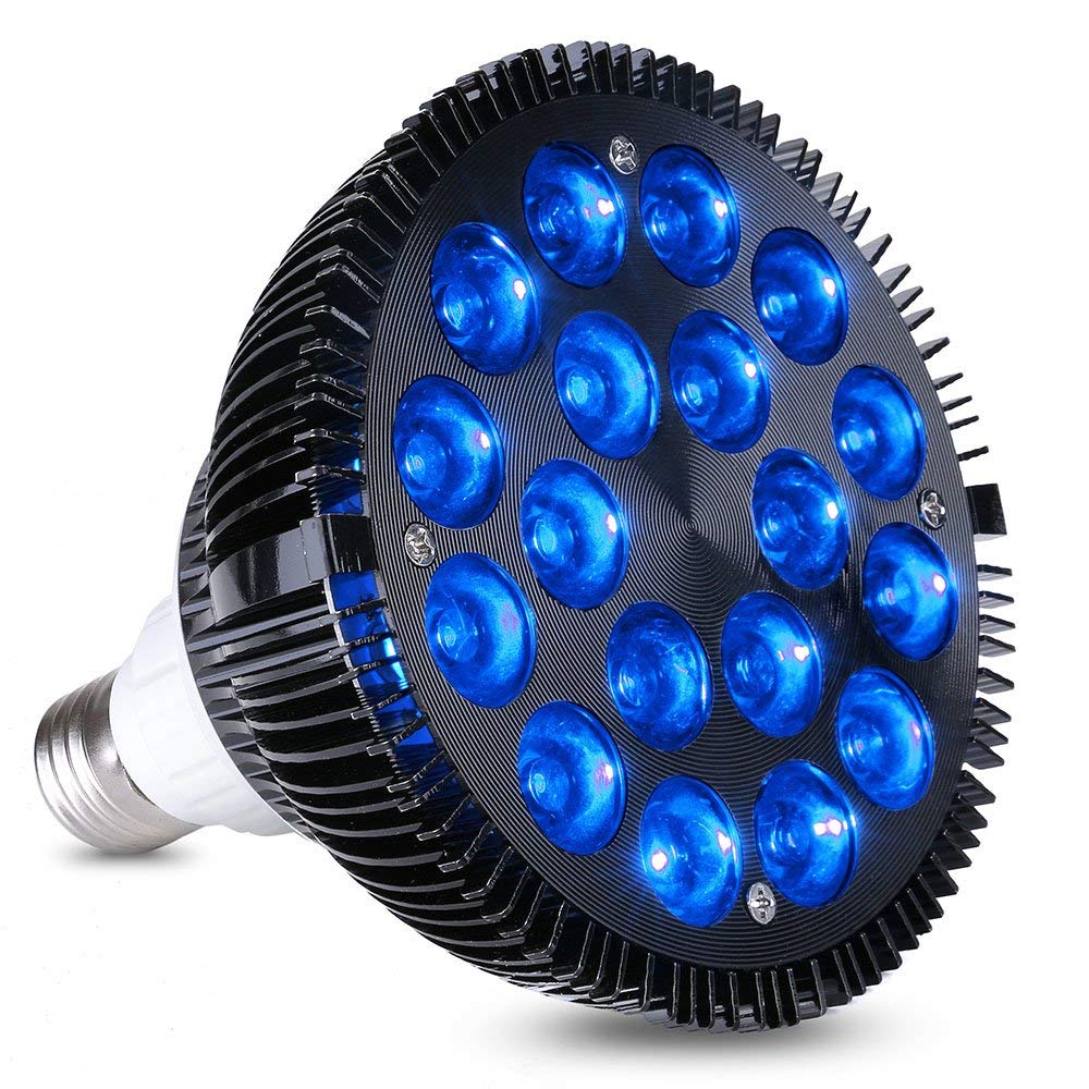 HIGROW LED Aquarium Light Bulb, 36W Grow Light with 18x2W Blue LEDs, Aluminum, 1 Count, Model GL36B