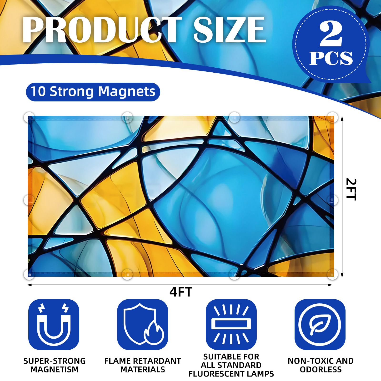ANGSYLTH Fluorescent Light Covers - 4x2 Feet, Colorful Art, Oxford Fabric, Magnetic Filters for Classroom, Office, Home (2 Pcs)