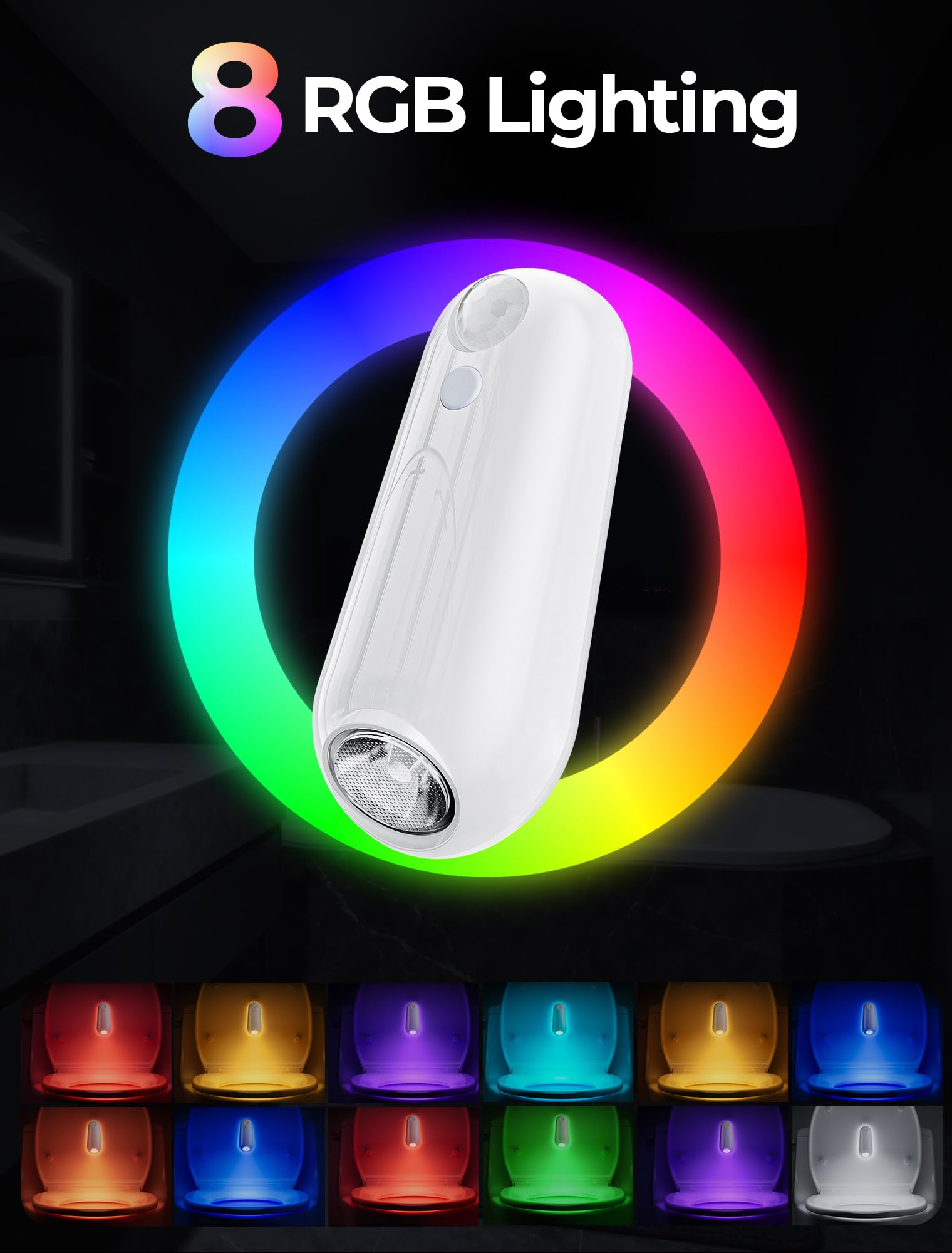 Toilet Night Light Motion Sensor  8 Color Changing Led Wall Motion Sensor Light Indoor Bathroom Accessories Decor  Inside Toilet Lights Christmas Stocking Stuffers For Men Kids Birthday Gifts (1 Pack)
