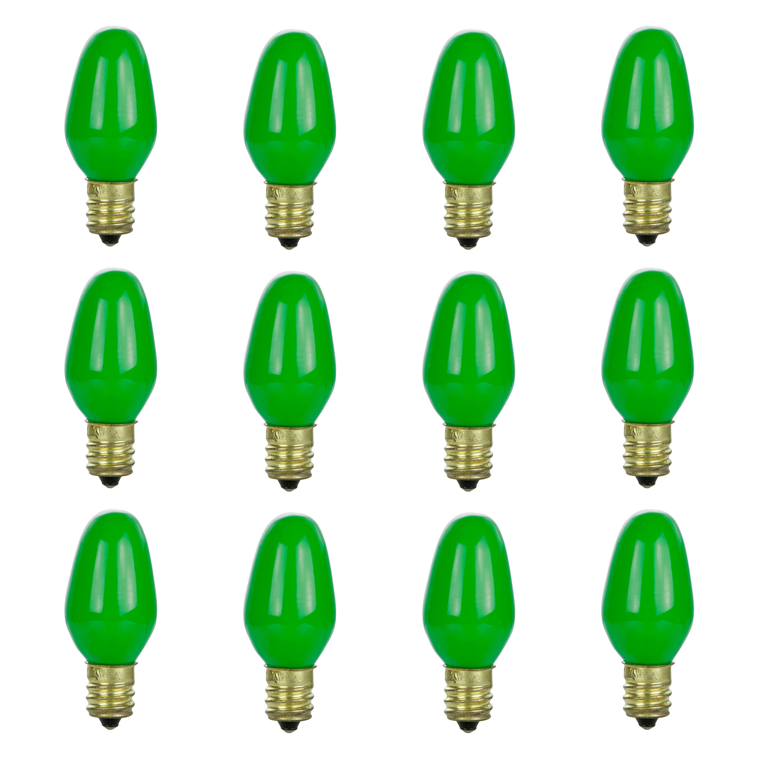 Sunlite 01056 7C7 Incandescent Bulb, 7 Watt, Candelabra E12 Base, C7 Small Night Light, Colored Bulb, Green, 12 Count
