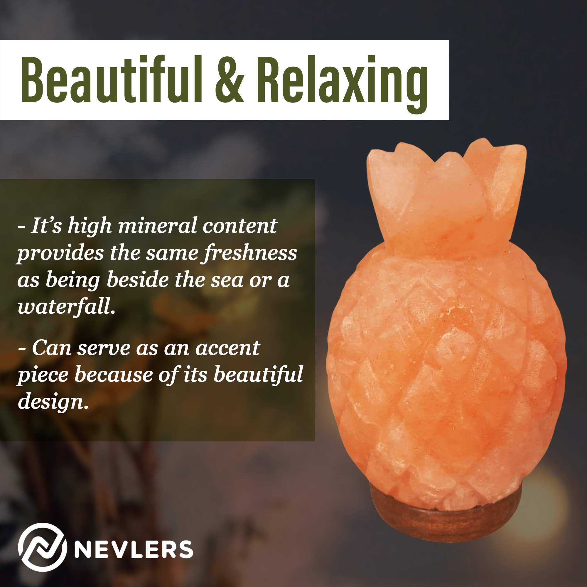 Nevlers Himalayan Pink Salt Lamp - Pineapple Shape, 7-8 lbs, 7"-8" Tall, Dimmer Cord & Light Bulb, Ambient Home Decor, Pink