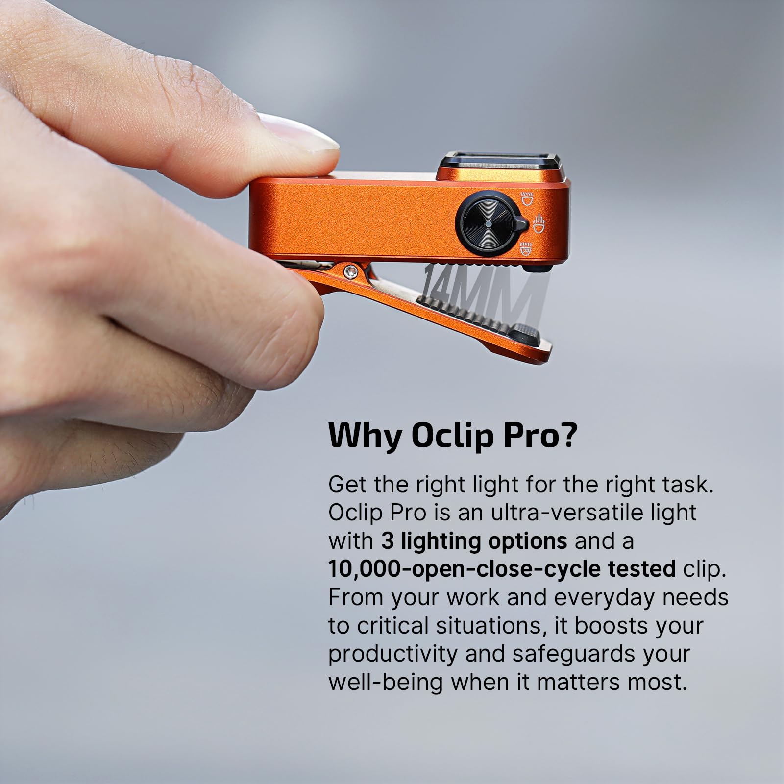 OLIGHT Oclip Pro Flashlight, 500 Lumens, Rechargeable, Aluminum, Orange, Model OCLIPPRO-OG-300000