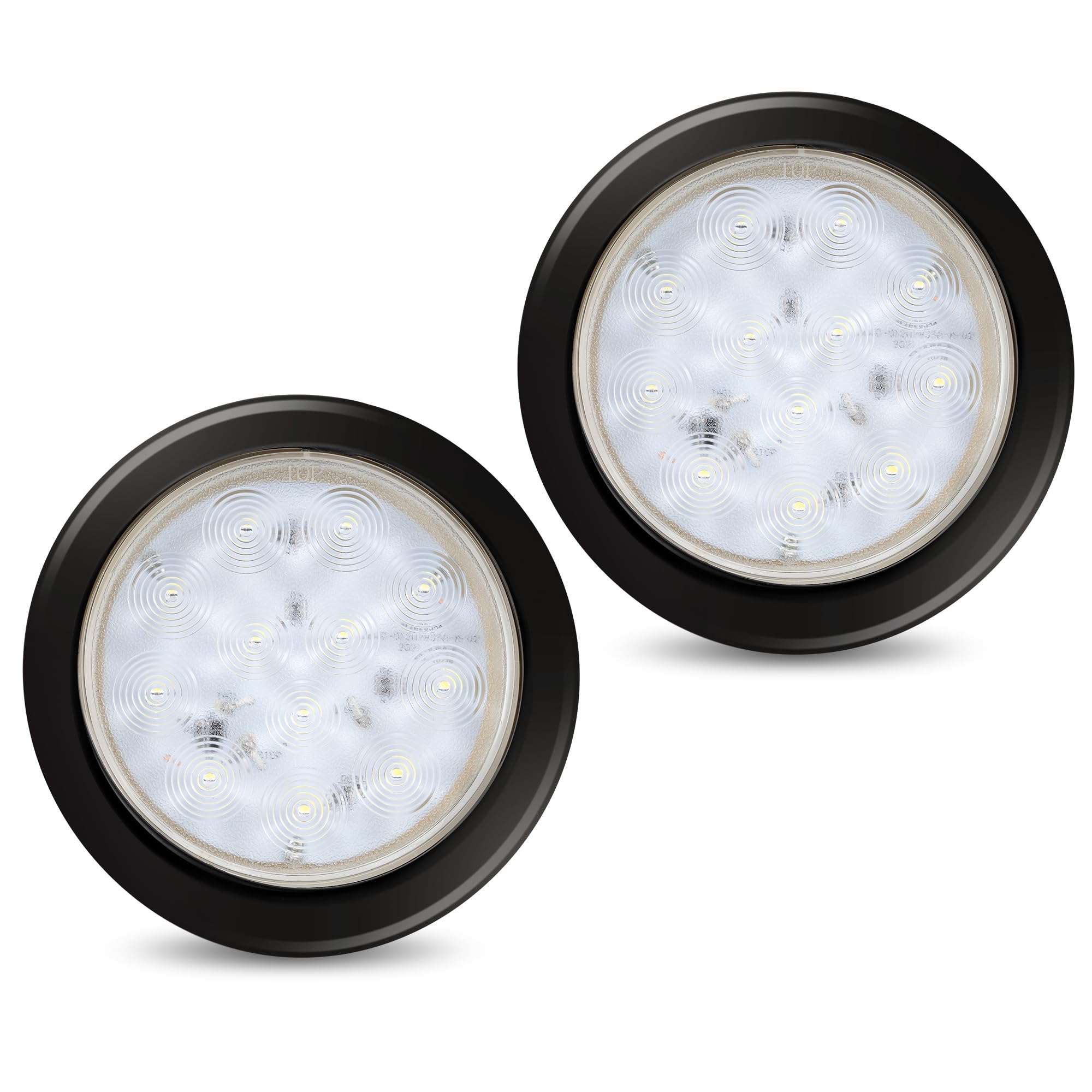 Runhwee 2Pcs 4'' Round Led Trailer Lights Kit White 12 Led Boat Marker Lights Brake Lights Stop Turn Side Utility Tail Lights Wa