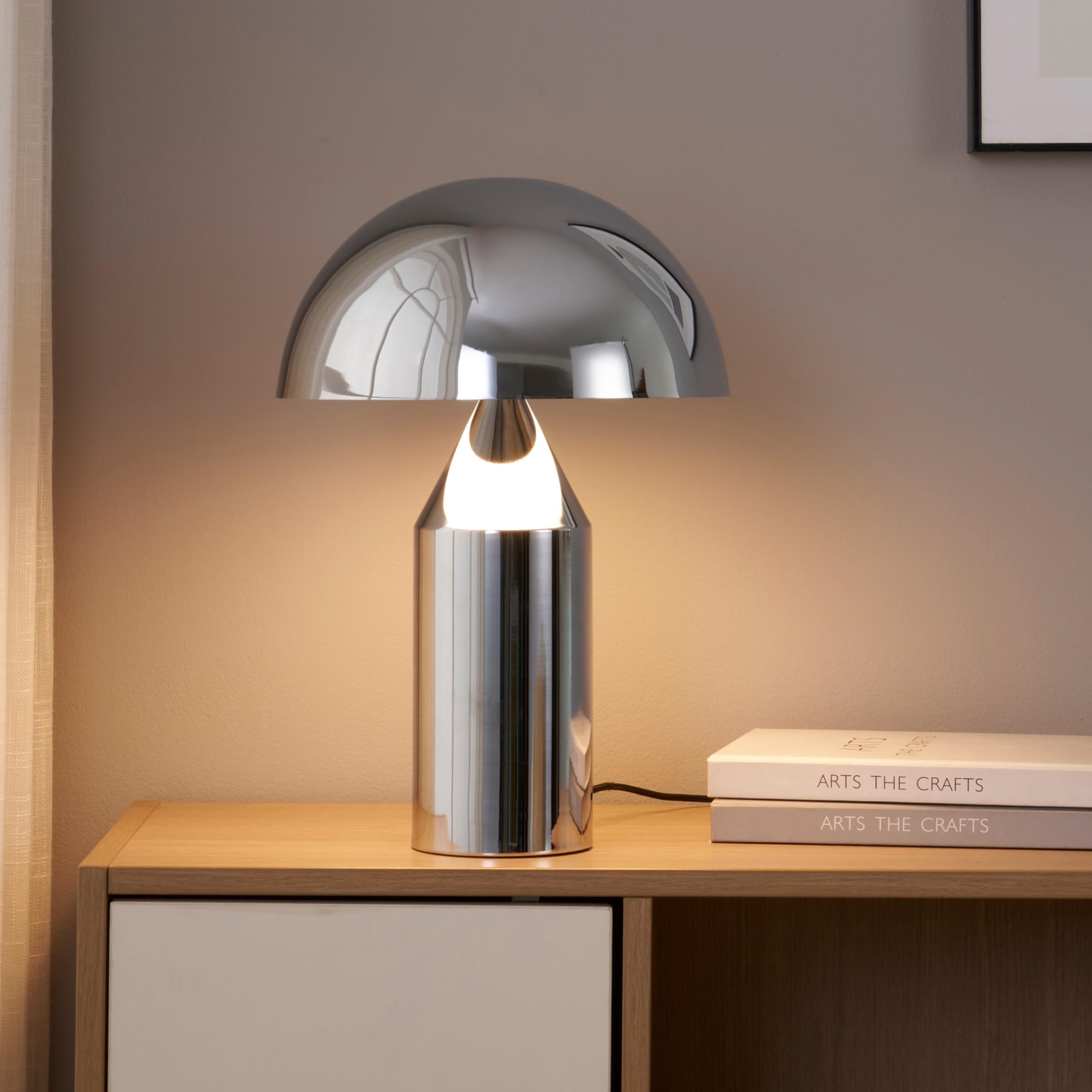 Brightech Venus 14 Globe Table Lamp - Modern Mid-Century Lamp With Golden Metal Shade - Nightstand  Bedside  Desk & Accent Table Lighting For Bedroom  Living Room & Office D?Cor - Chrome/Silver