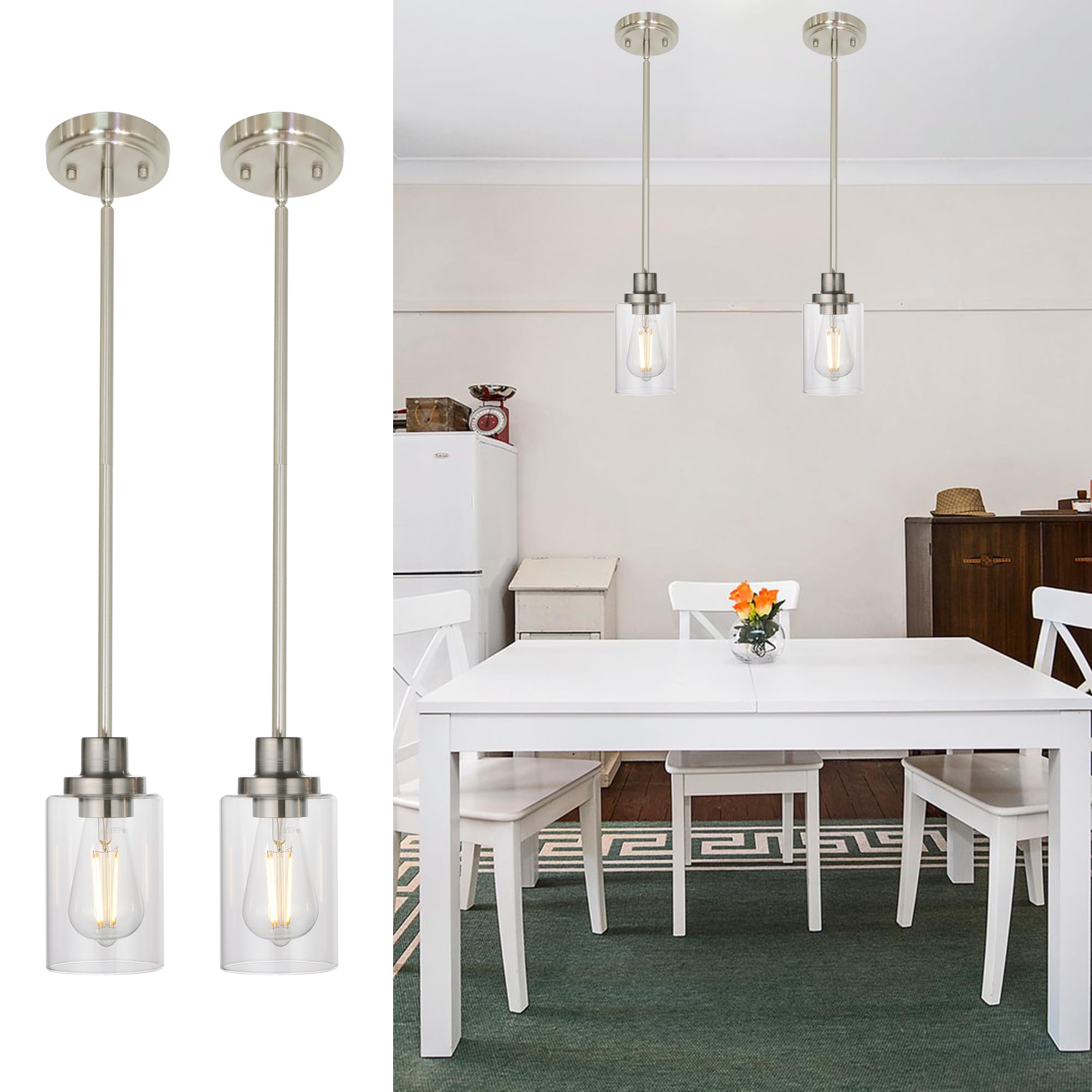 MELUCEE 3 Light Cluster Pendant Light with Clear Glass Shade, Modern Hanging Ceiling Light Fixture Adjustable Glass Chandelier B
