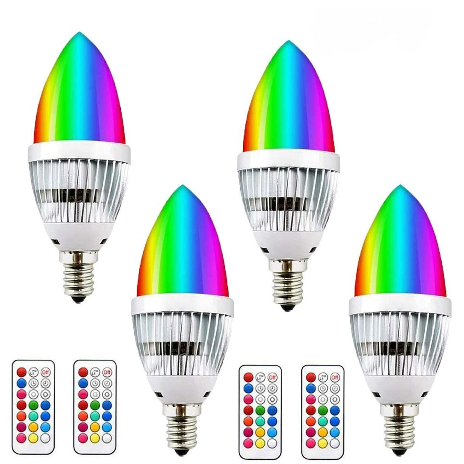Lxcom Lighting RGBW E12 Candelabra Light Bulb, Color Changing, 4 Pack, Aluminum, Decorative Candle Lamp