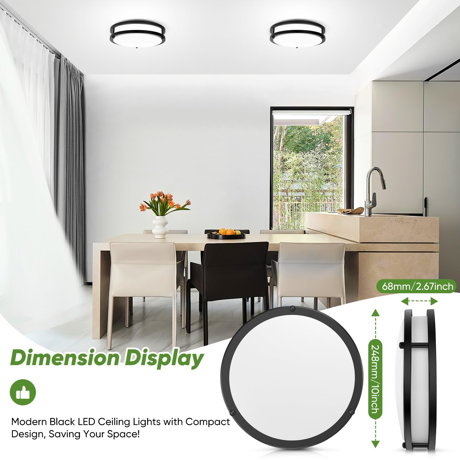 30W Flush Mount Ceiling Lights Black, 10Inch Led Ceiling Light Fixtures 3600Lm Super Bright, 2700K/3000K/4000K/5000K/6500K Adjus