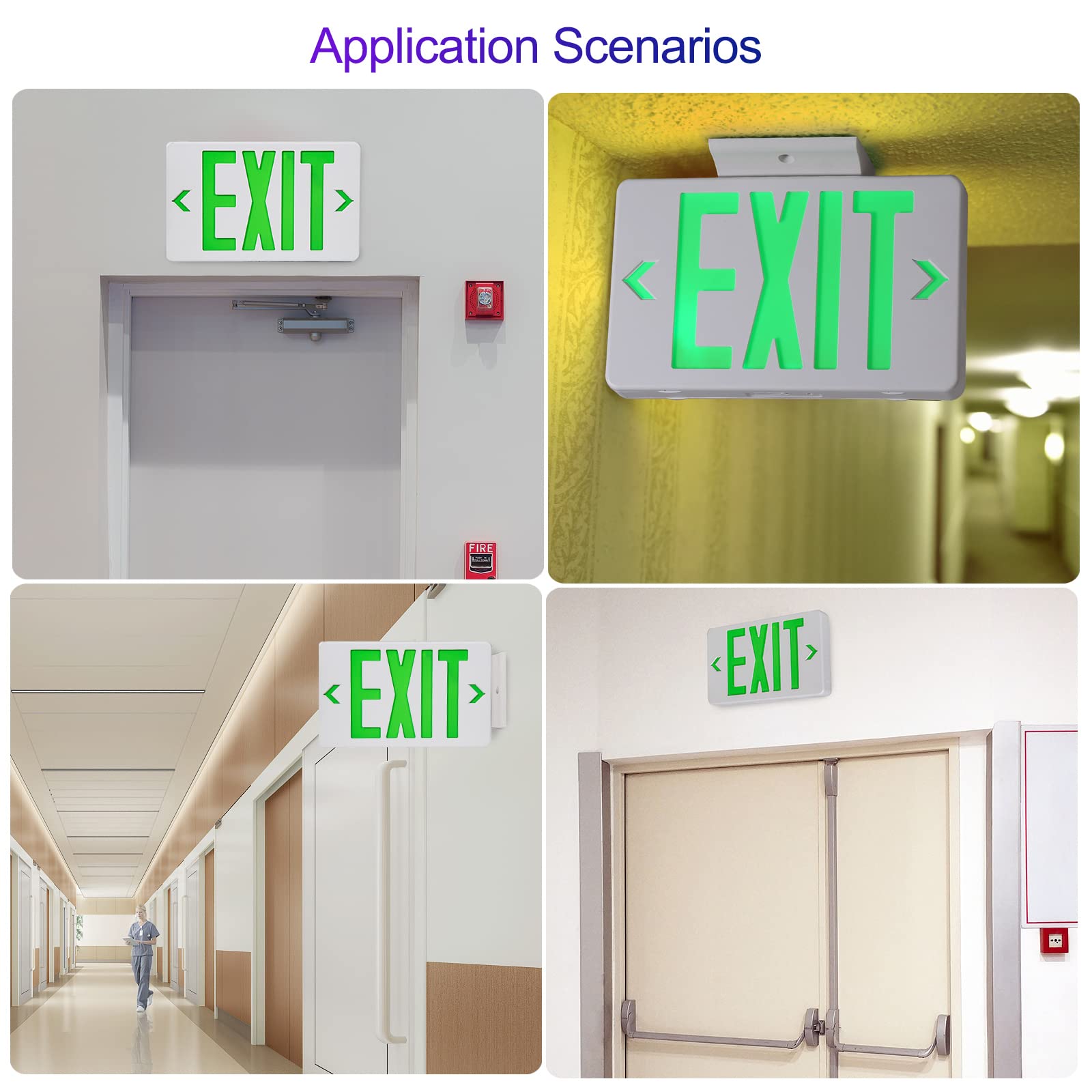 Cm Mzy Led Exit Sign With Emergency Lights,Exit Sign Light With Battery Backup, Double Side Green Letter Commercial Emergency Exit Sign Lights,Ac 120-277V, Ul Certified,2Pcs
