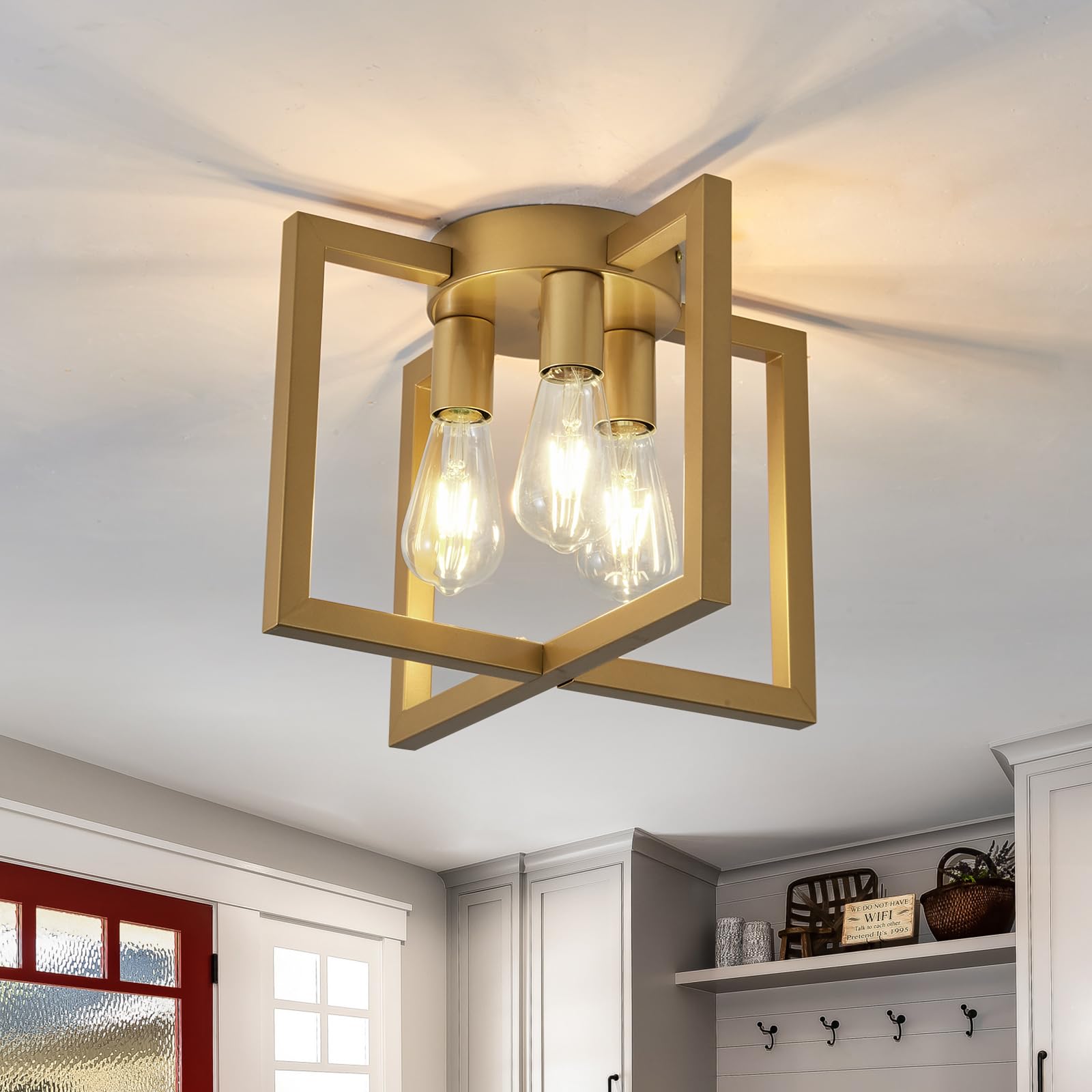 ZGLAOJT 3-Lights Ceiling Light Fixture,Modern Gold Semi Flush Mount Chandelier,Matte Ceiling Lighting for Kitchen Living Room Be