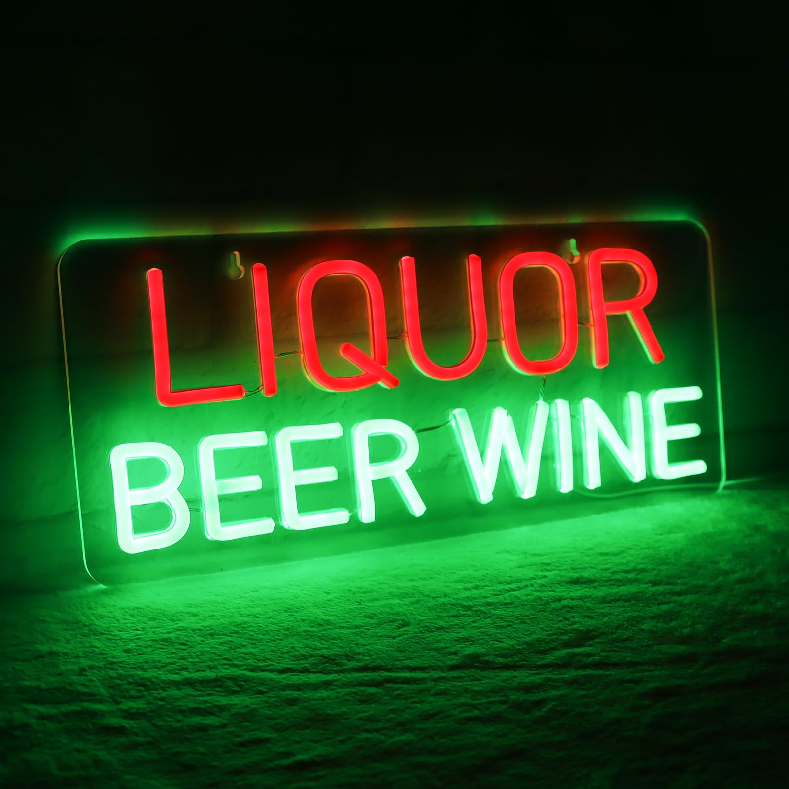JFLLamp Neon Wall Sign - LED Decor for Bedroom, 16.1inx7in, Plastic, Red+Green, Model Liquor malt-inspired Wine-001