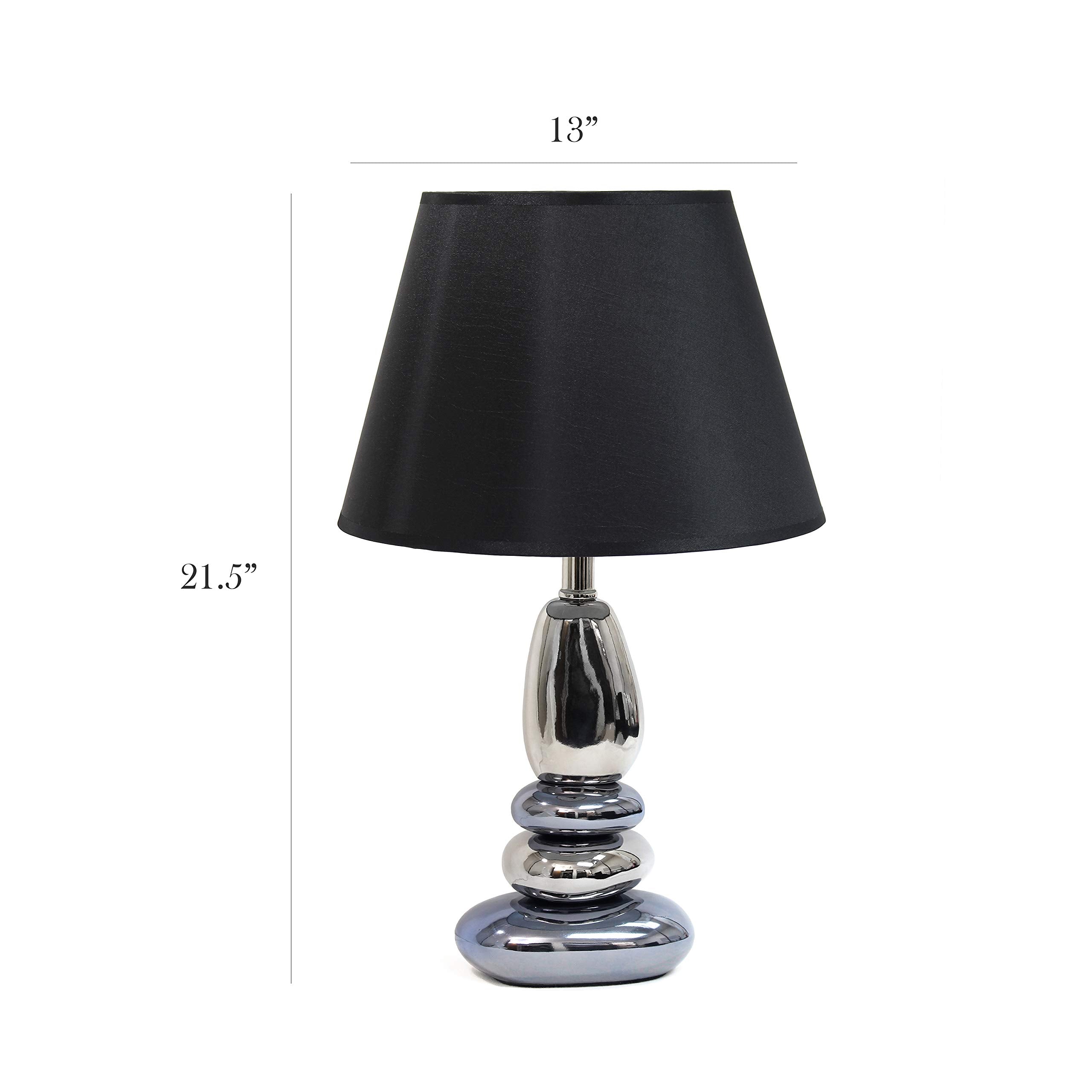 Elegant Designs Lt1039-Blu Stacked Chrome And Metallic Blue Stones Ceramic Table Lamp With Black Shade