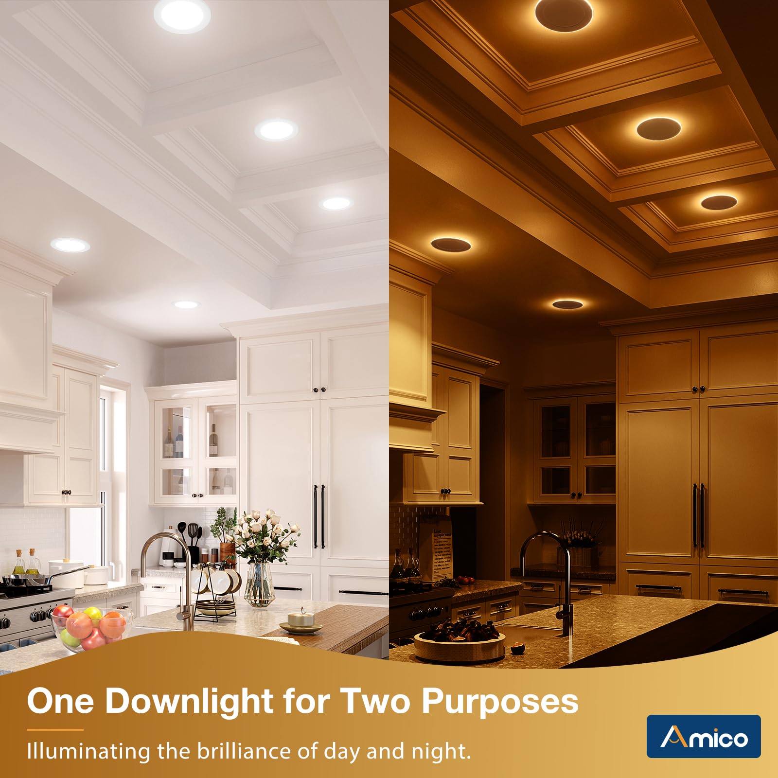 Amico 24 Pack 6 Inch 5CCT LED Recessed Ceiling Light, Dimmable Ultra-Thin, 12W=110W, ETL&FCC, 2700