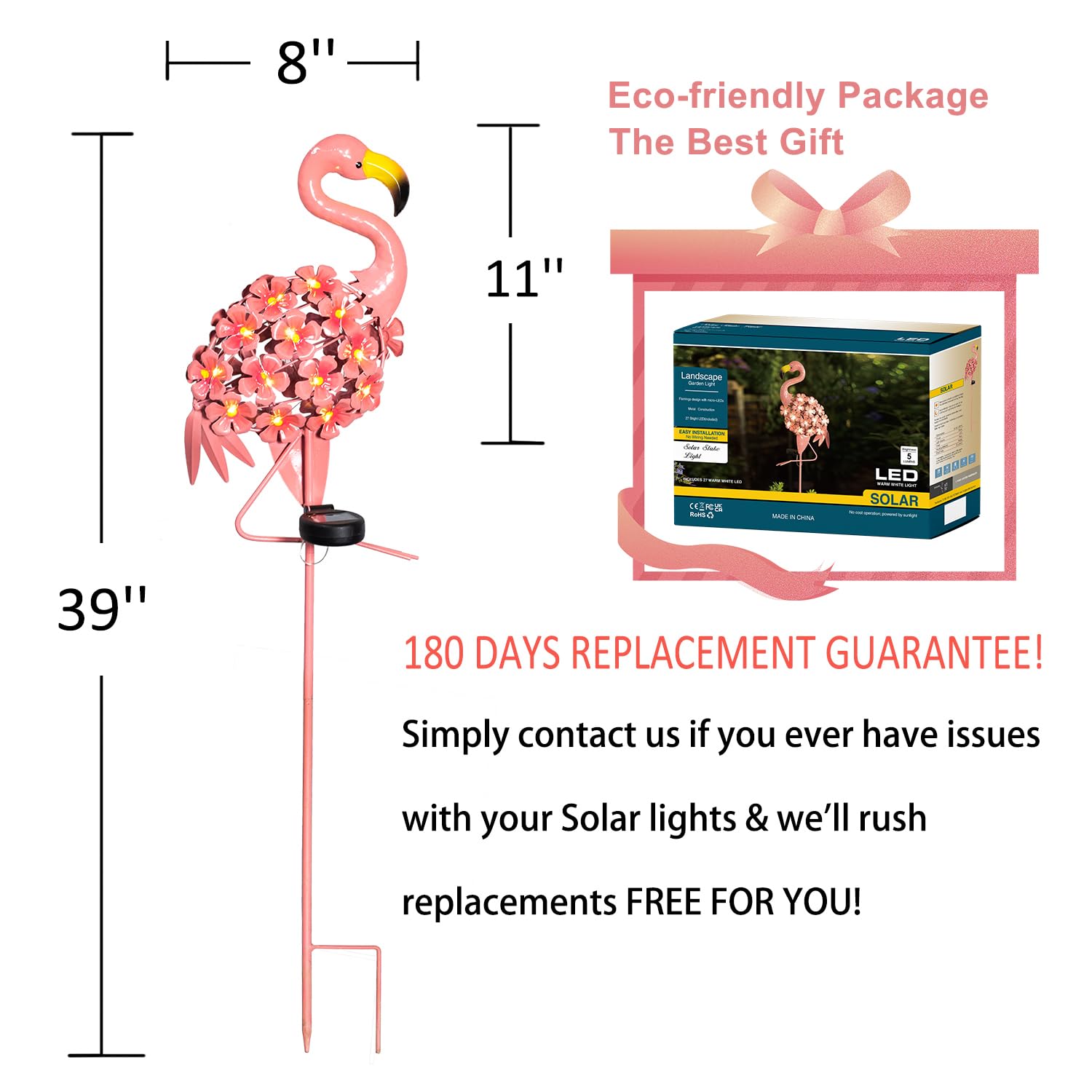 Homeimpro Garden Decor Solar Lights Flamingo Gifts For Women Yard Outdoor Decorations Stake Metal Lights, Waterproof Warm White