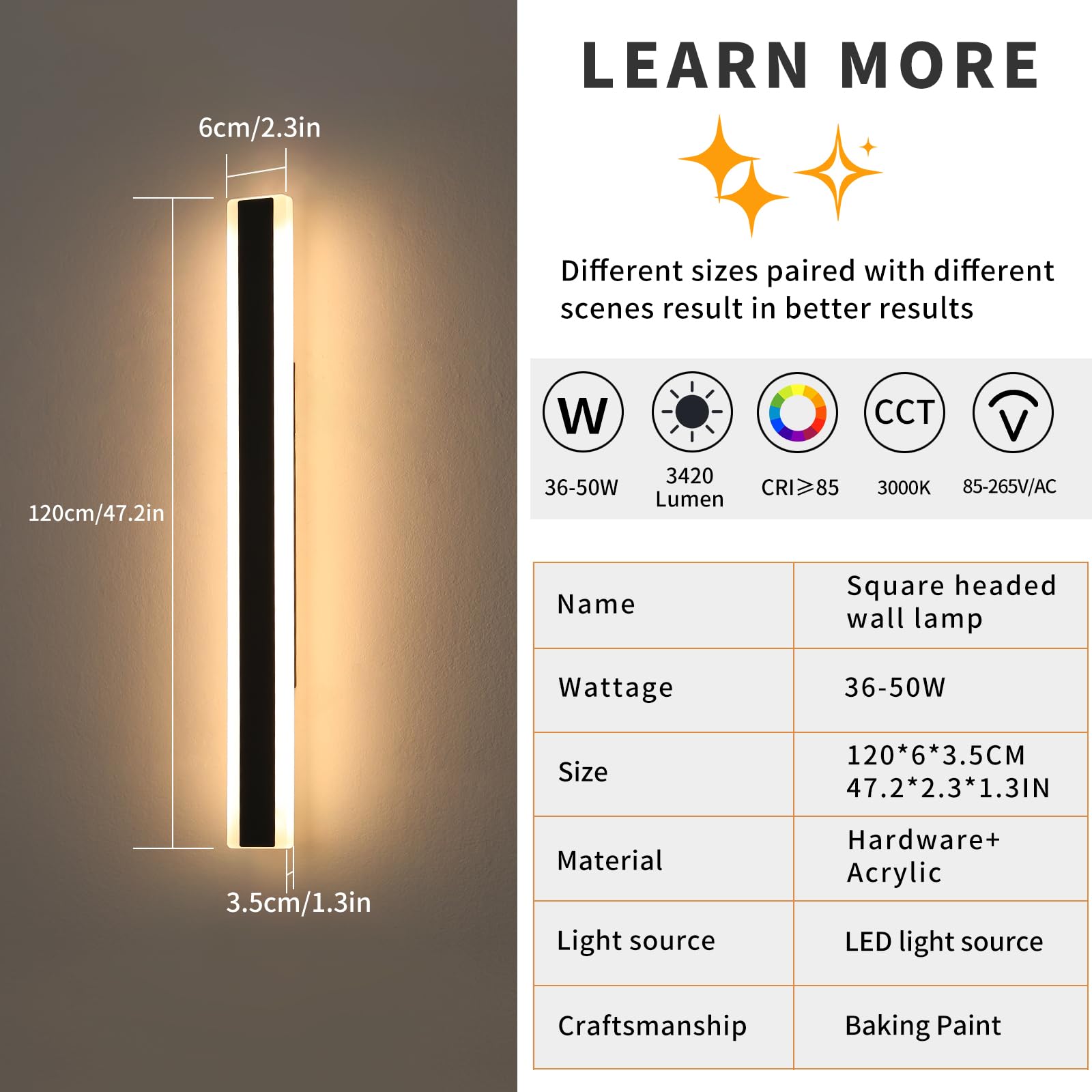 Mikeru 2Pack 47.2Inch Outdoor Wall Light Fixtures  3000K Modern Outdoor Lights Exterior For House Ip65 Waterproof Rust Long Led Wall Light Fixtures Hardwire Wall Mount Exterior Lighting For Garage