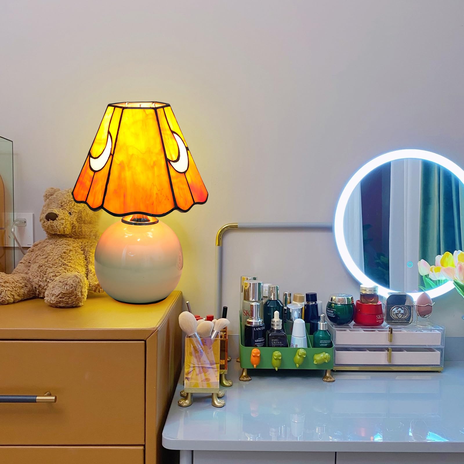 KIPHEPI Mushroom Lamp - Stained Glass Bedside Table Lamp, Orange, Model OFU1179, Ideal for Bedroom & Living Room Decor, Bulb Included