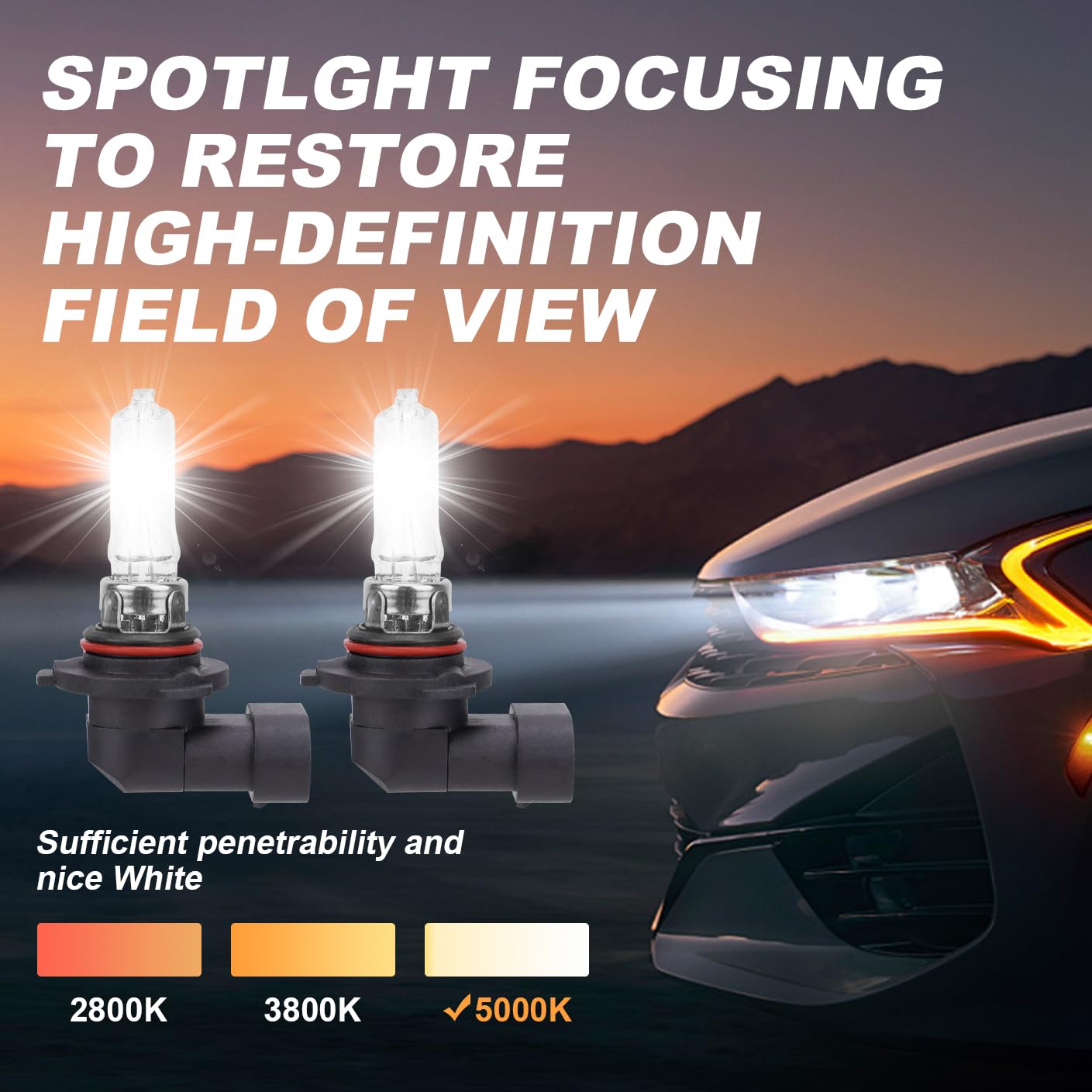 Safego 9005 HB3 Halogen Headlight Bulb, 2 PCS, 12V 60W, 5000K, Low High Beam, Auto Car Light Bulbs