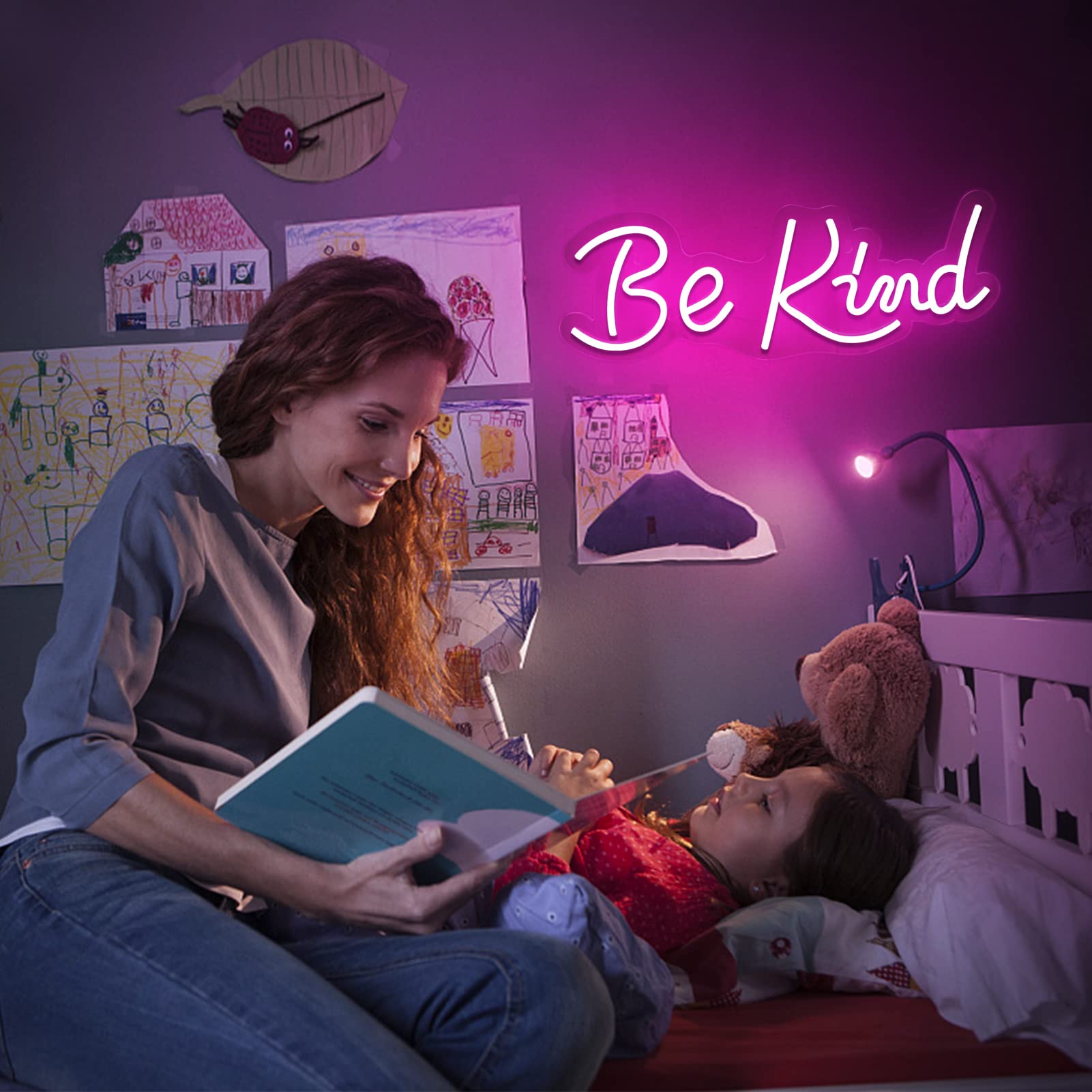 JFLLamp Neon Wall Sign - Be Kind, 17.5 x 7 inches, Pink, Acrylic and Glass, Model BK-Pink, Perfect for Bedroom and Living Room Decor
