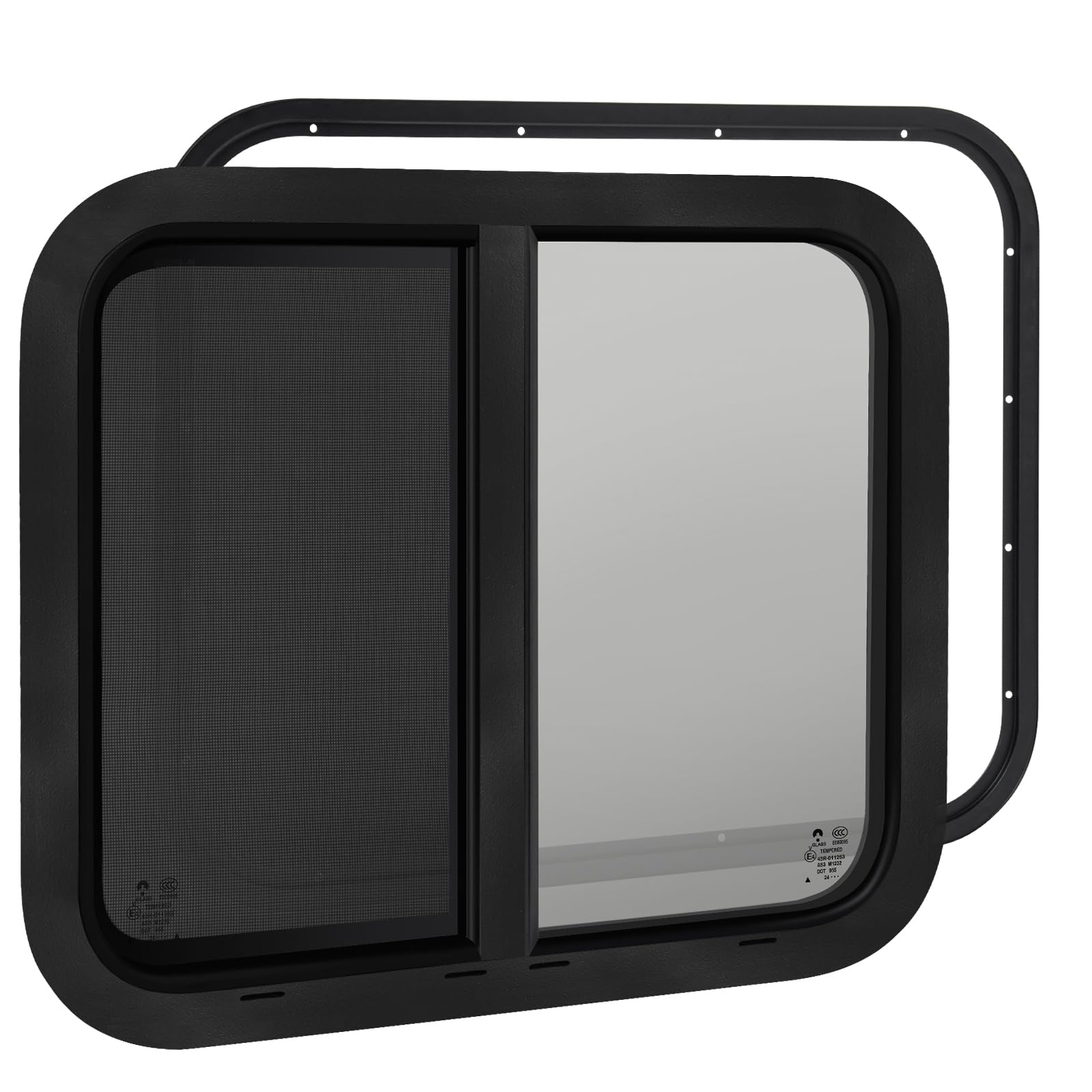 NOVINO RV Window Replacement - Horizontal Sliding, 30inW x 24inH, Black, Model NRW-006, Fits 15/16in or 1-3/8in Thick Wall