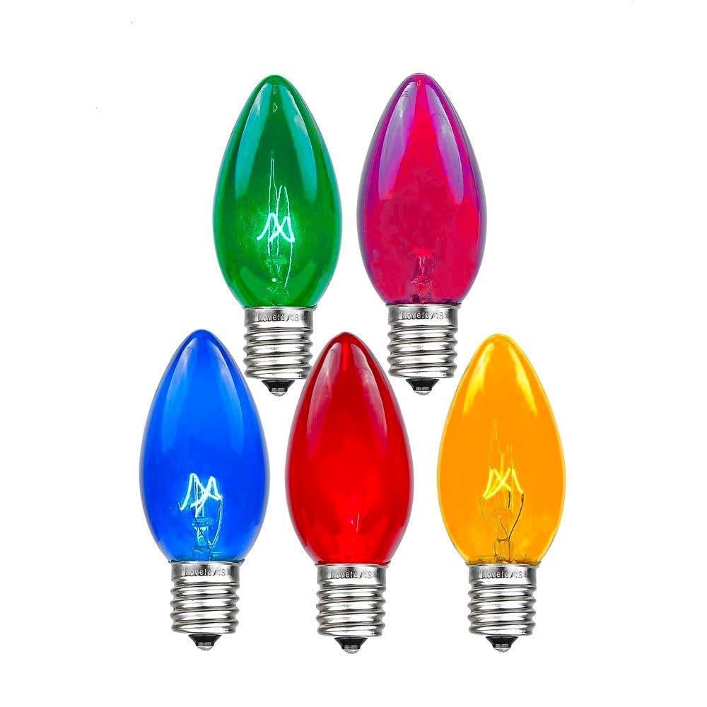 Novelty Lights C9 Twinkle Outdoor Christmas Bulbs, Multi Color, 25 Pack, E17/C9 Intermediate Base, 7 Watt, Glass