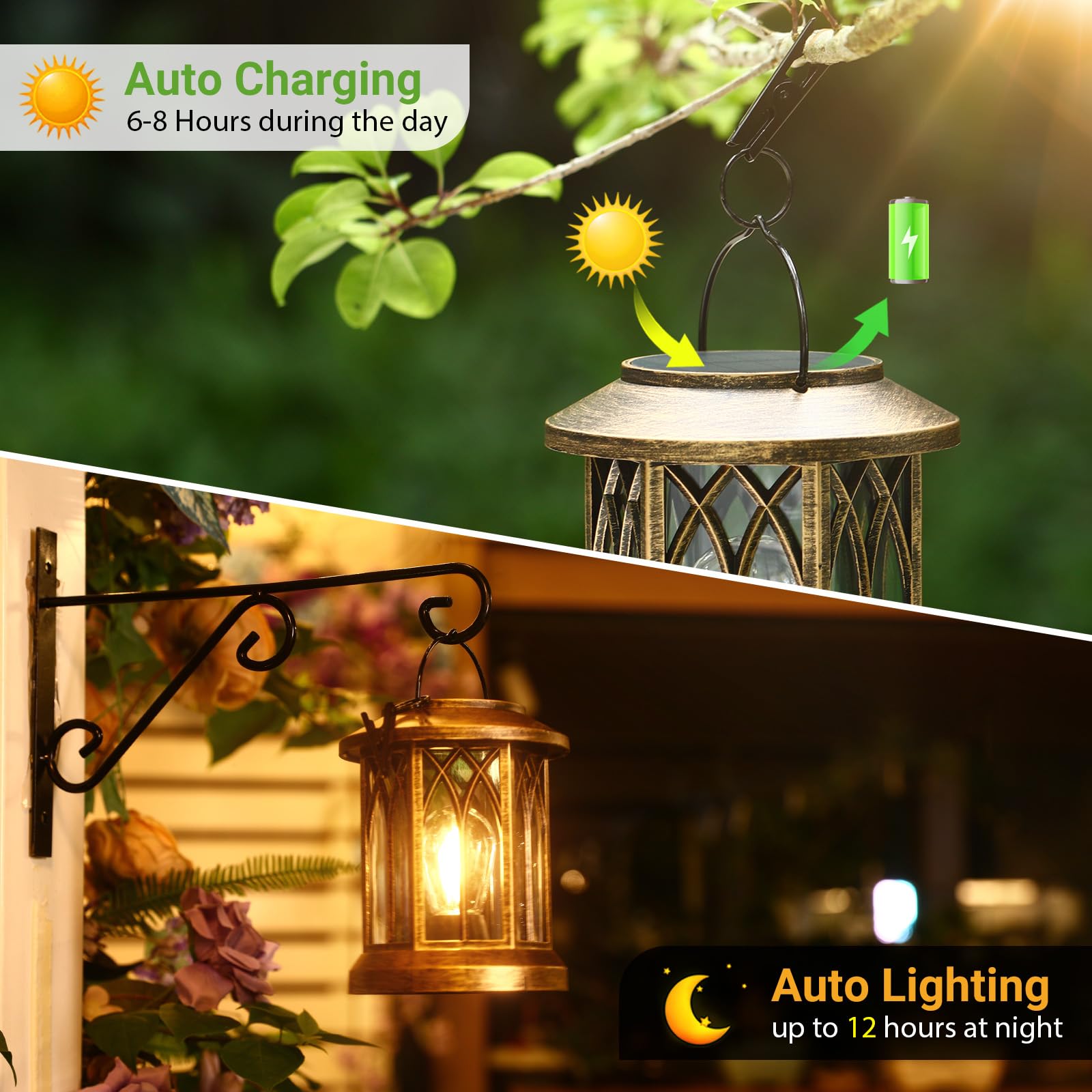 Wdtpro Solar Lanterns Outdoor Lights, 4 Pack Bright Solar Lanterns Outdoor Waterproof With Clip Patio Decor, Hanging Solar Light