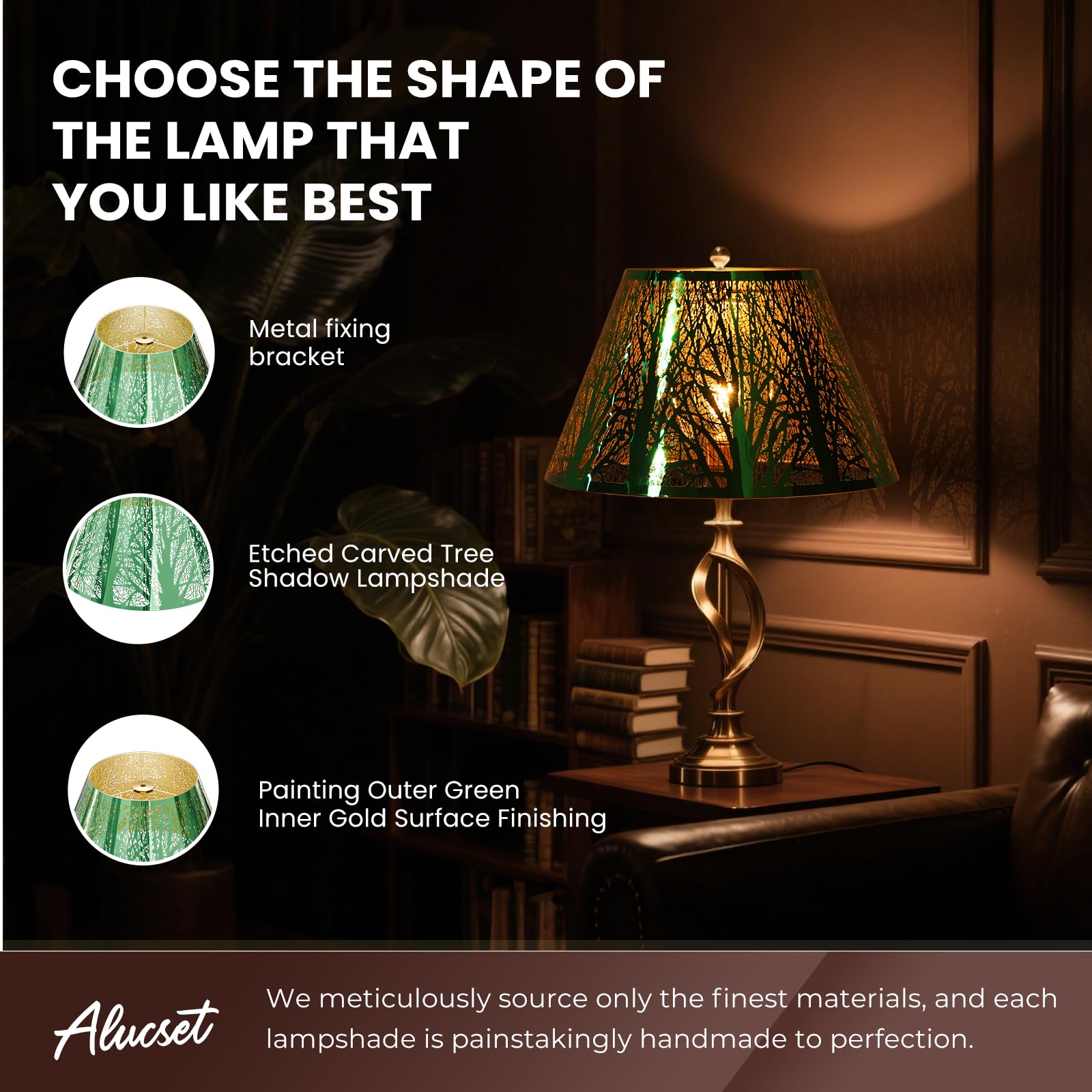 ALUCSET Stainless Steel Lamp Shade, 7in Top x 13in Bottom x 7.8in High, Green Mirror Finish, Model LLA-S23113