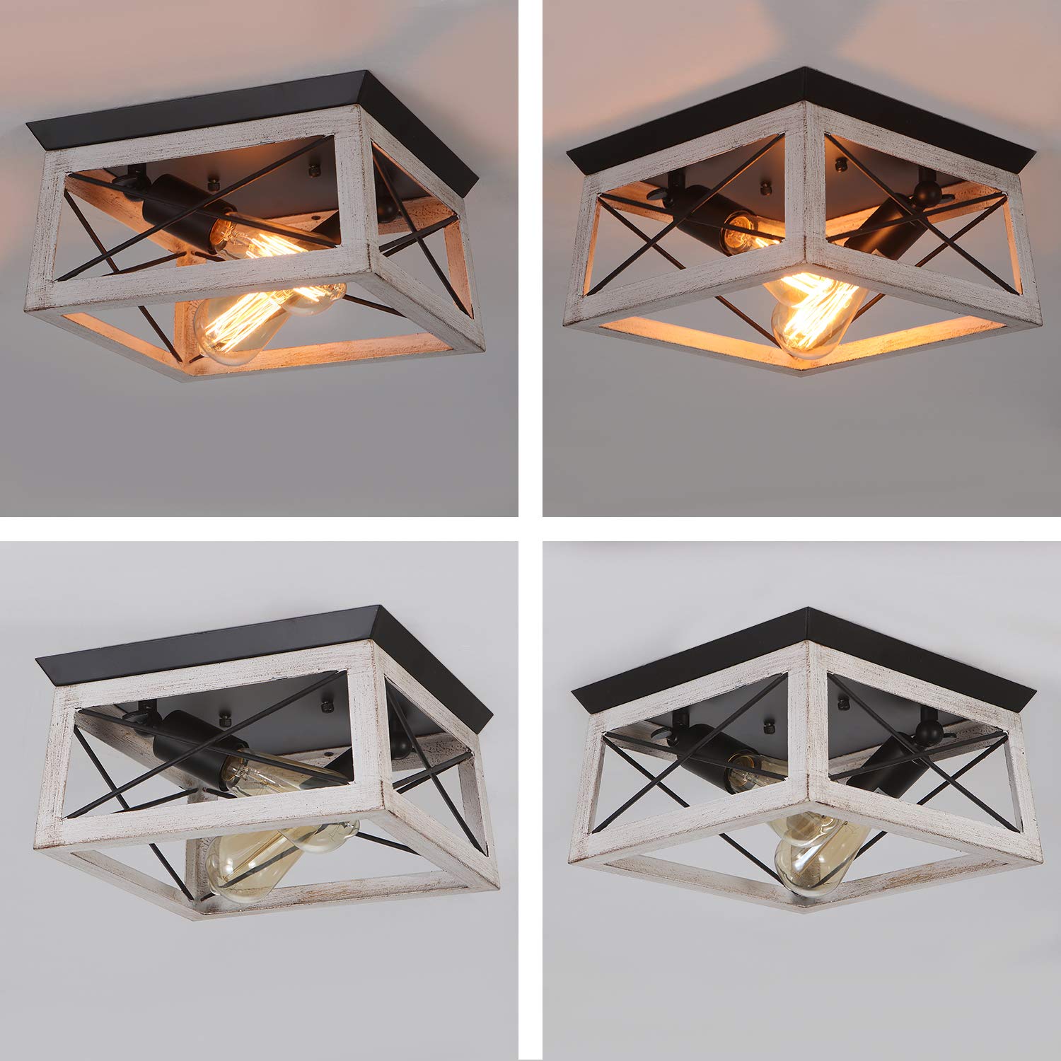 Luupyia 2-Light Farmhouse Ceiling Light, Rustic Flush Mount Track Lighting For Entryway