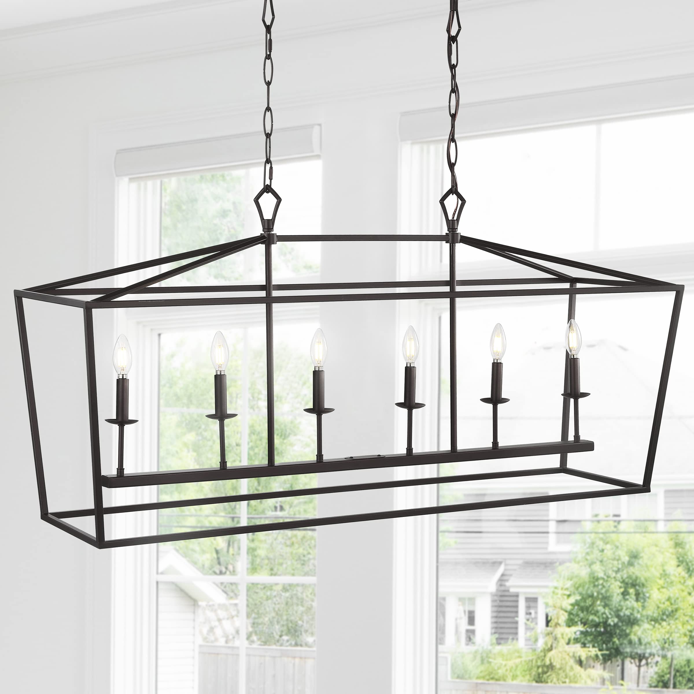 JONATHAN Y Pagoda Lantern Pendant Light Dimmable Metal 49 in Oil Rubbed Bronze Model JYL7439A