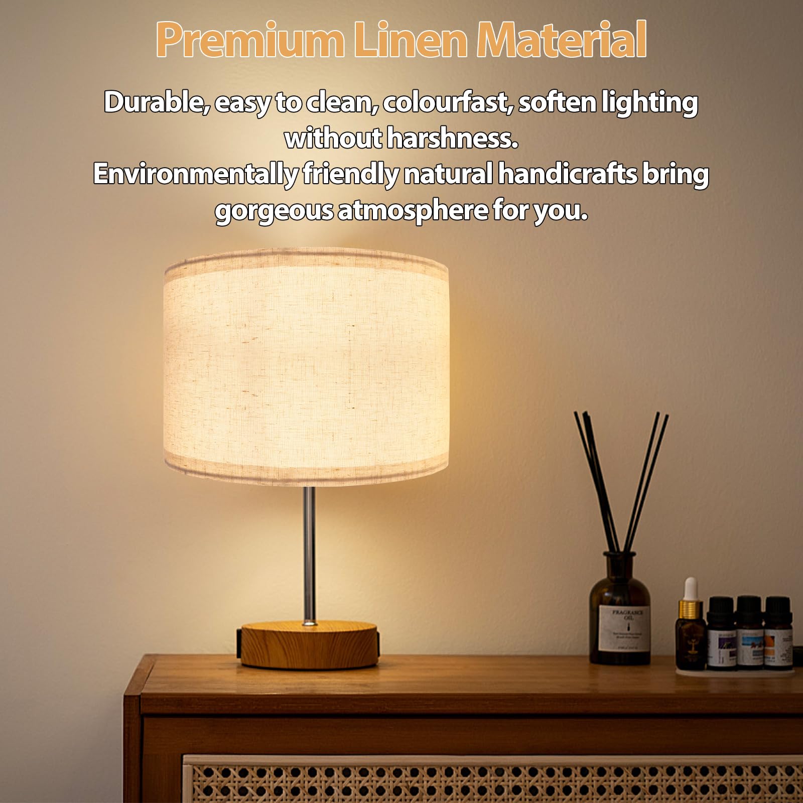 Filltown Drum Lampshades Set of 2, Beige Fabric, 12.6in Diameter x 8.3in High, Easy Assembly, For Table and Floor Lamps