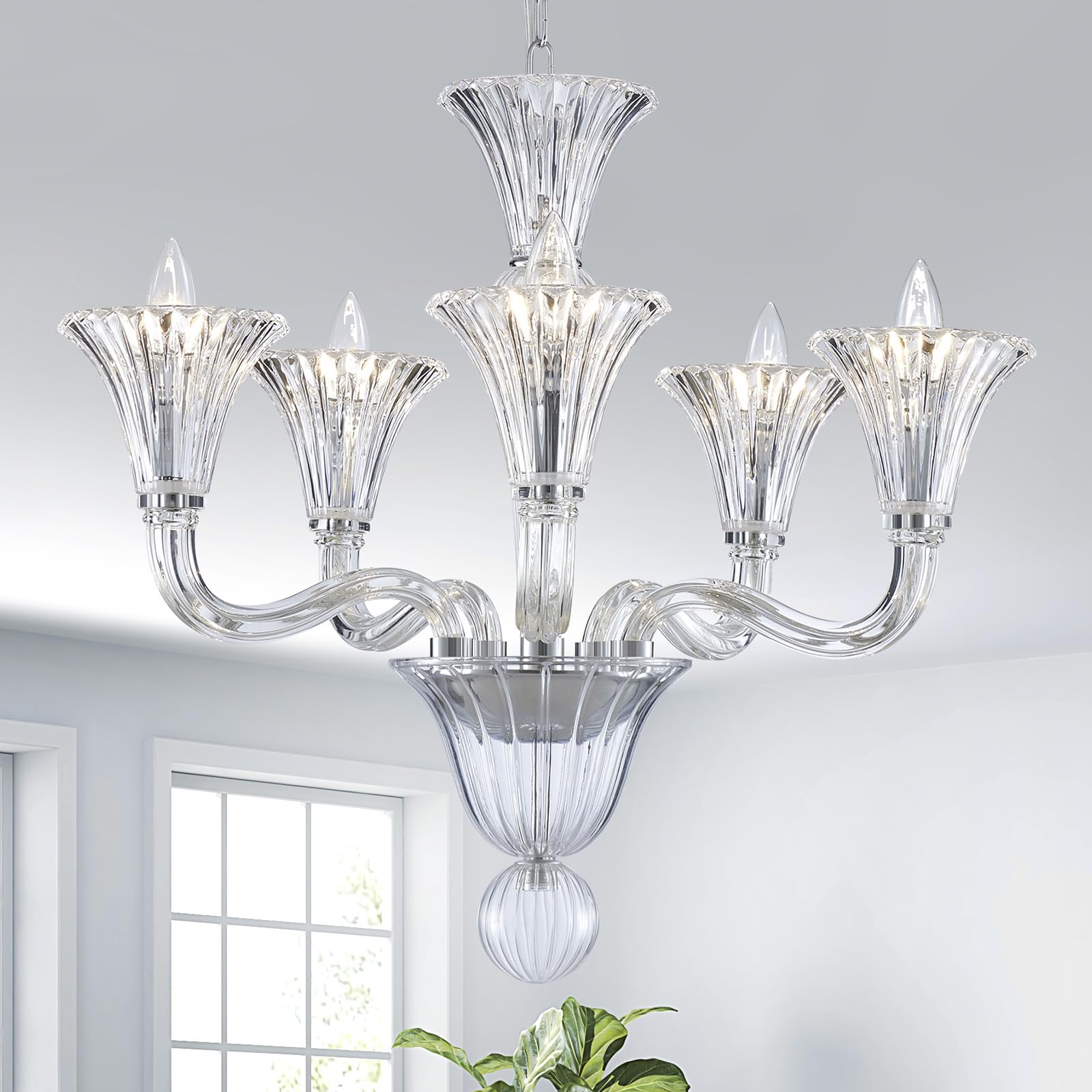 SM Saint Mossi Modern K9 Crystal Chandelier, 5 Lights E12 Base, Black, D19 x H19, Adjustable Chain, Model -DY-19082