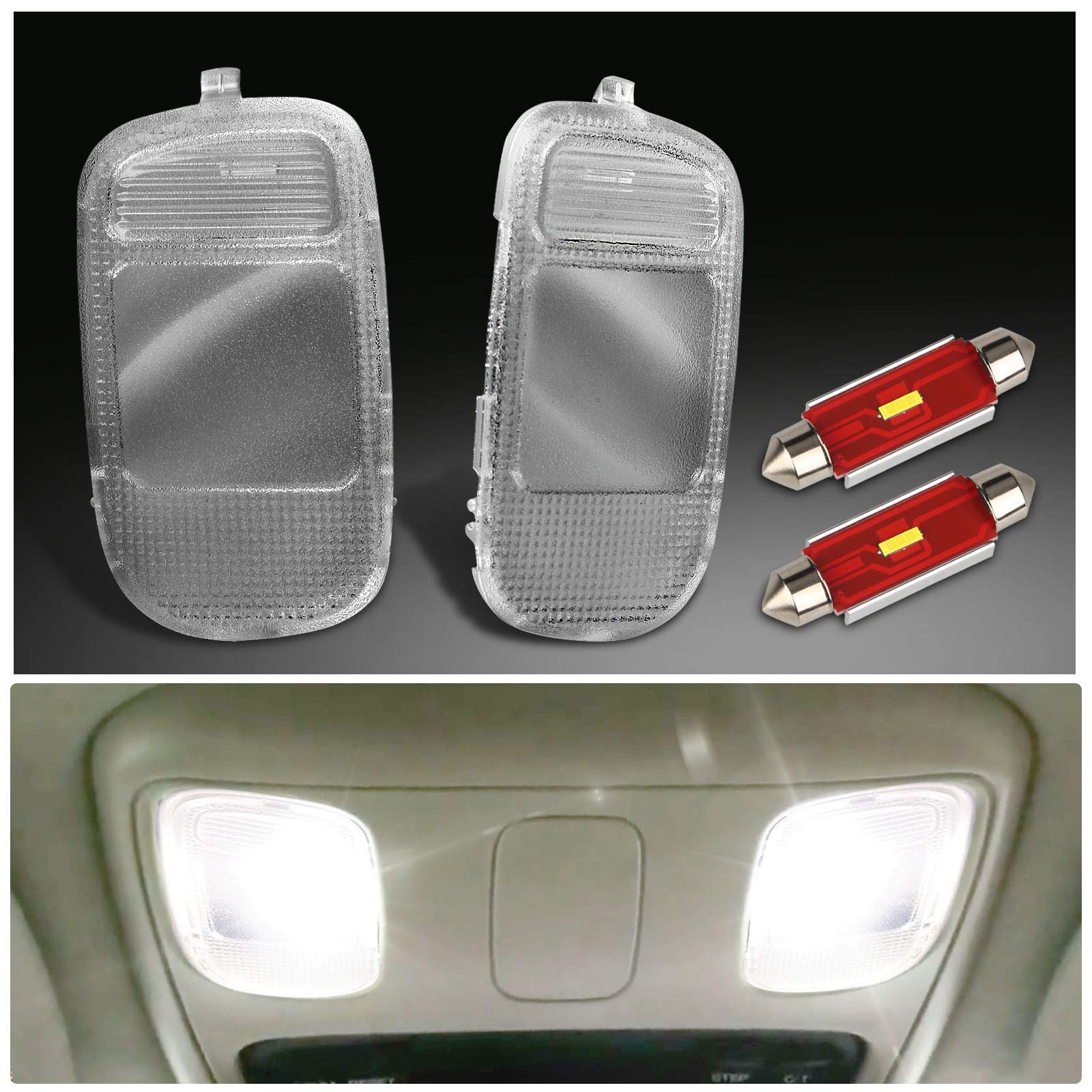 Mbuydiy Interior Map Dome Light Cover Lens Overhead Console With White Led Lights Bulbs Compatible With 2002-2009 Dodge Ram 1500 2500 3500