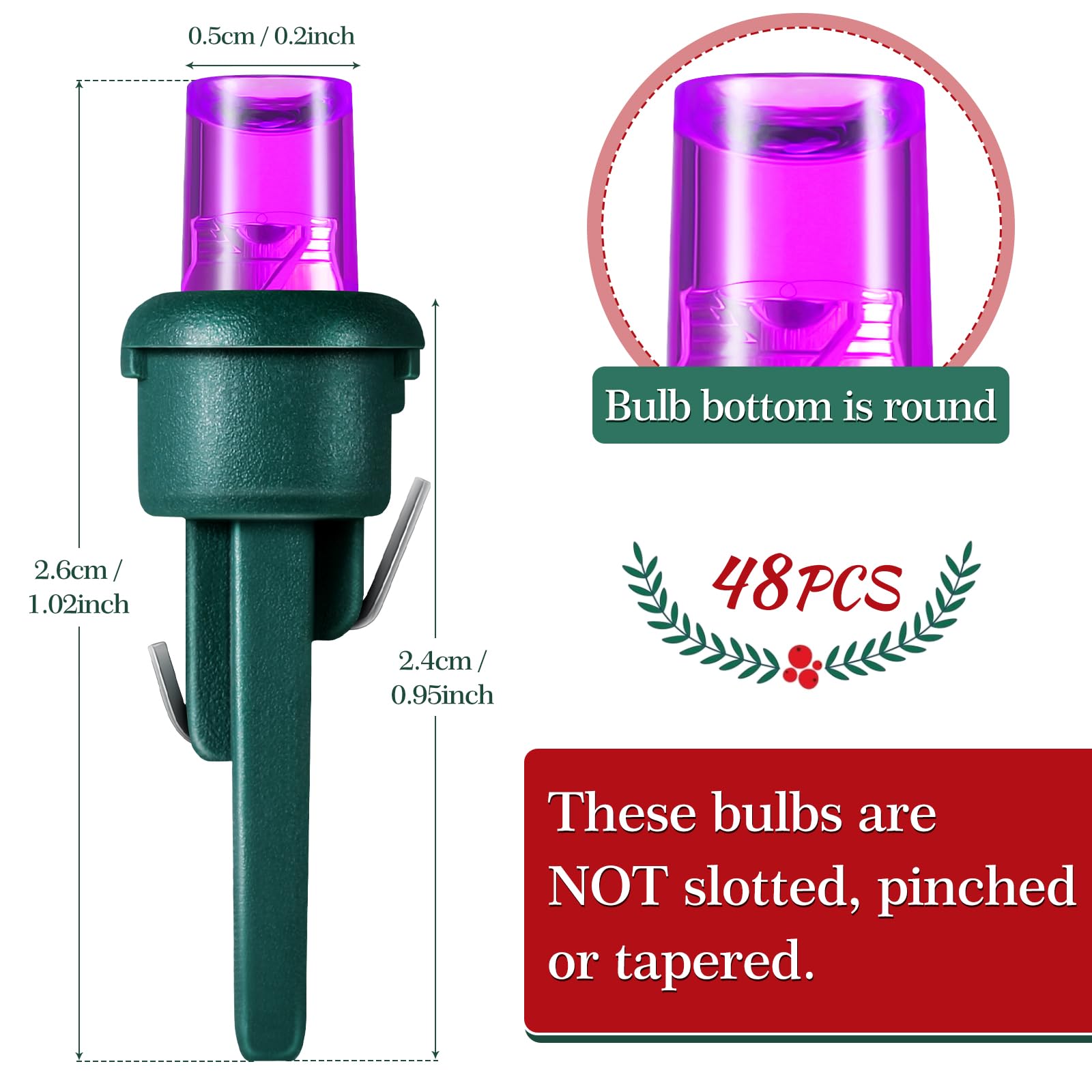 Honoson 48 Count 5 Mm Christmas Led Replacement Bulbs Bulk Wide Angle Christmas Led Light Bulbs Xmas String Replacement Festival Light Decoration (Green Base With Bright Colors Bulb)