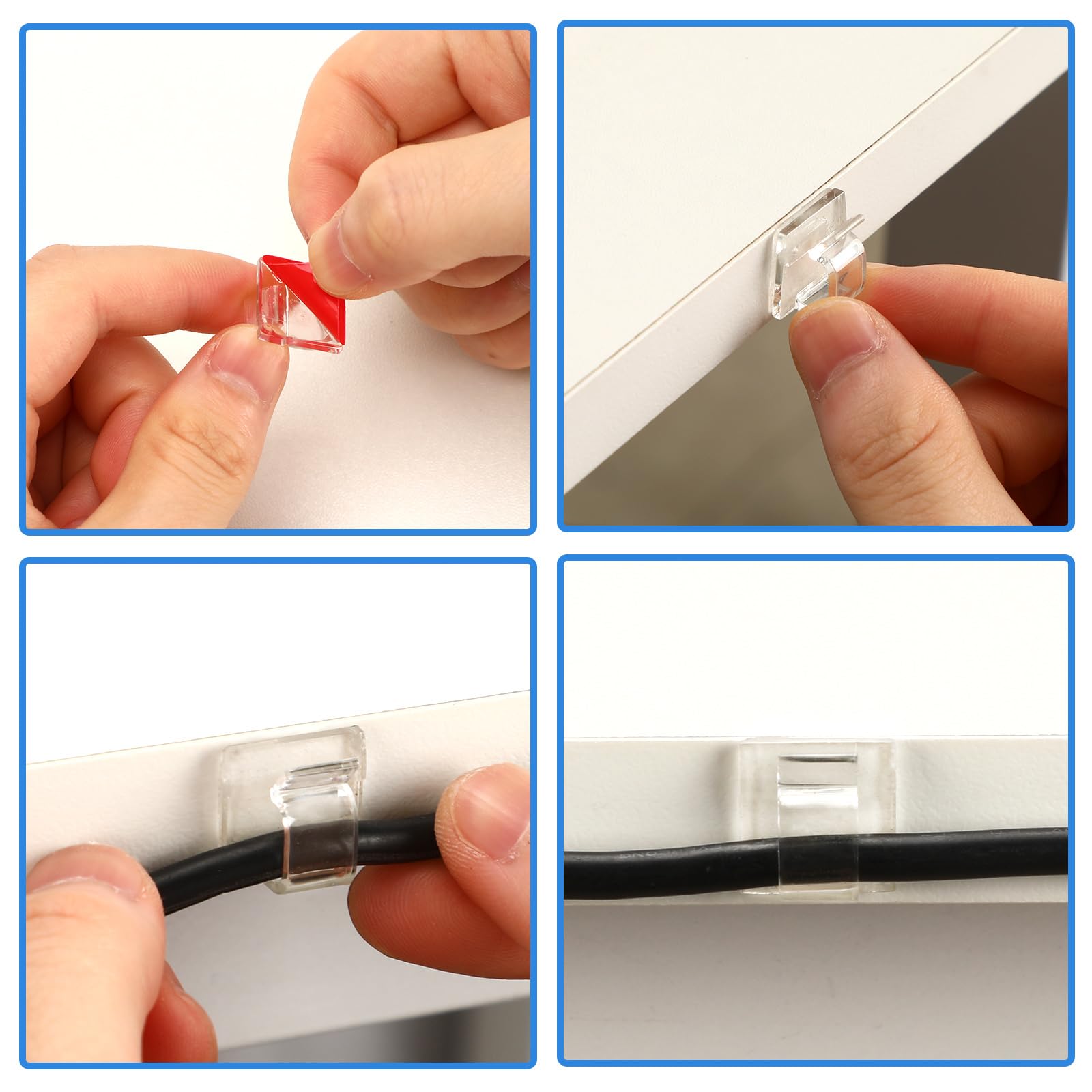 Petknows 80 Pcs Adhesive Cable Clips Christmas Clear Light Strip Mounting Clips Led Light Wire Holder Cable Clamp Organizer For Desk Outdoor Wall Cable