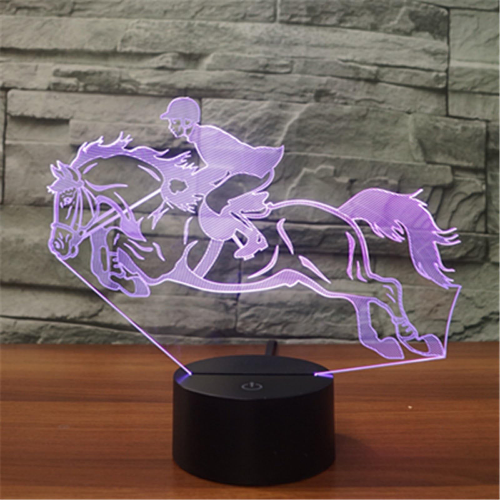 FLRXHK Horseback Riding 3D Illusion Night Light Touch Table Desk Lamp with Remote Control 16 Colors Optical USB LED Night Light