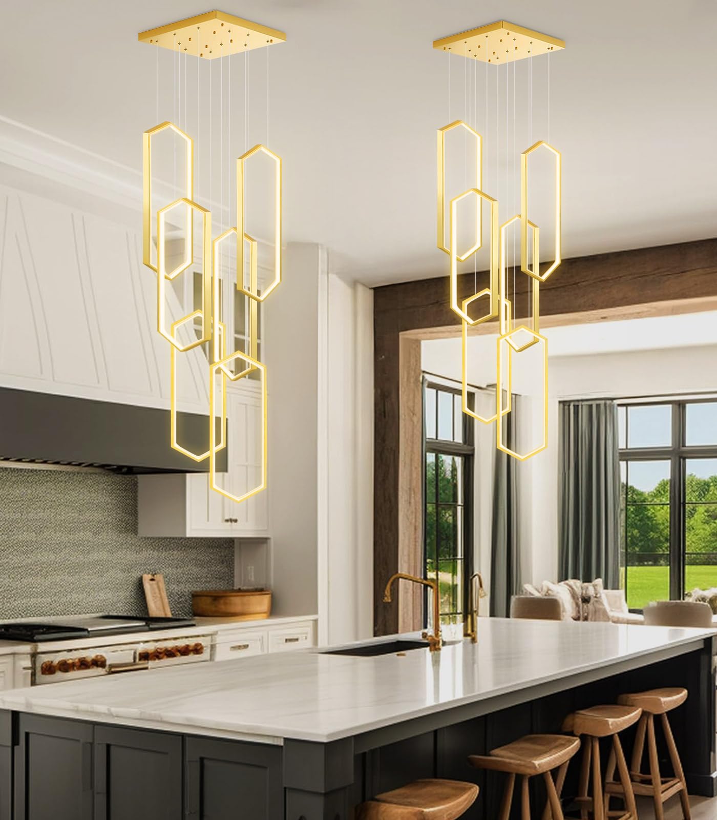 6 Rings Modern Chandelier LED Dimmable Pendant Lighting Adjust Flush Mount Ceiling Light for Foyer Lobby Living Room Staircaes G