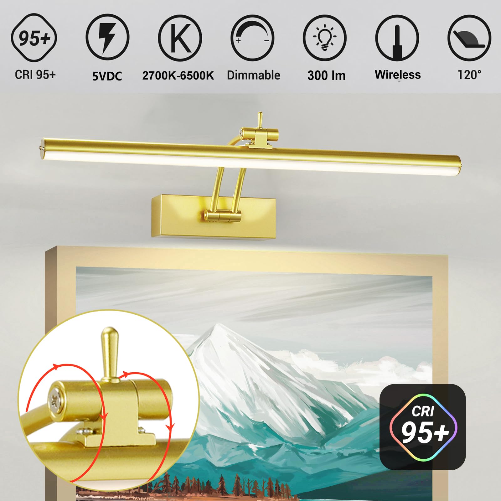 Yuichoy 3 Pack Picture Light Battery Operated For Wall  16 Wireless Display Art Lighting For discomfort-reducingting With Remote  Dimmable 5200Mah Library Light  Gold Picture Frame Lights For Gallery