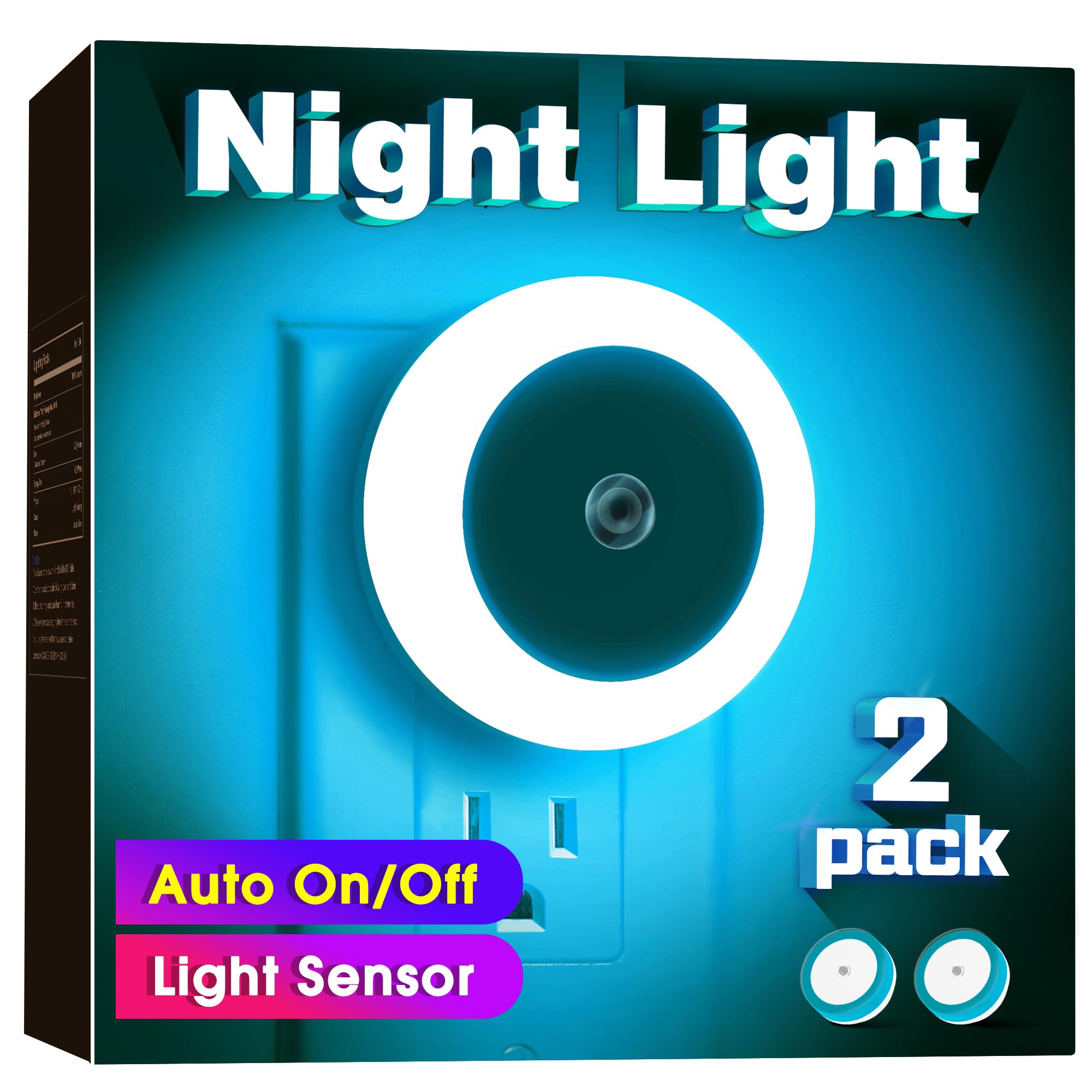 Azure Blue Night Light, Night Lights Plug Into Wall [2Pack], Nightlight With Light Sensors, Led Night Light For Kids Room, Baby,