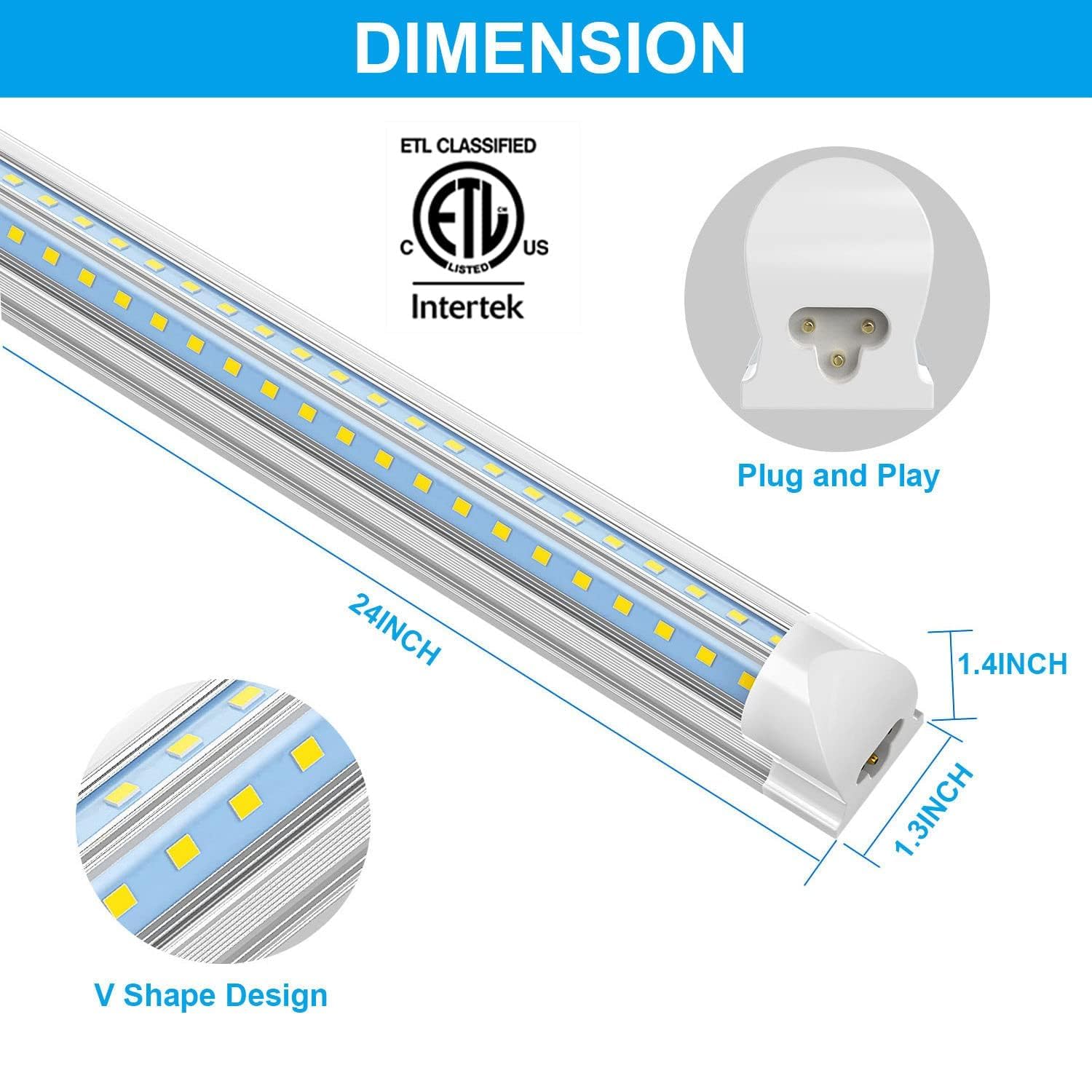 Cnsunway Led Shop Lights 2Ft  (6 Pack) 20W High-Efficiency Under Cabinet Lighting (6500K Cool White)  V-Shaped Linkable T8 Tube Light Fixtures - Shop Light For Workbench  Kitchen  Workshop  Etl Listed