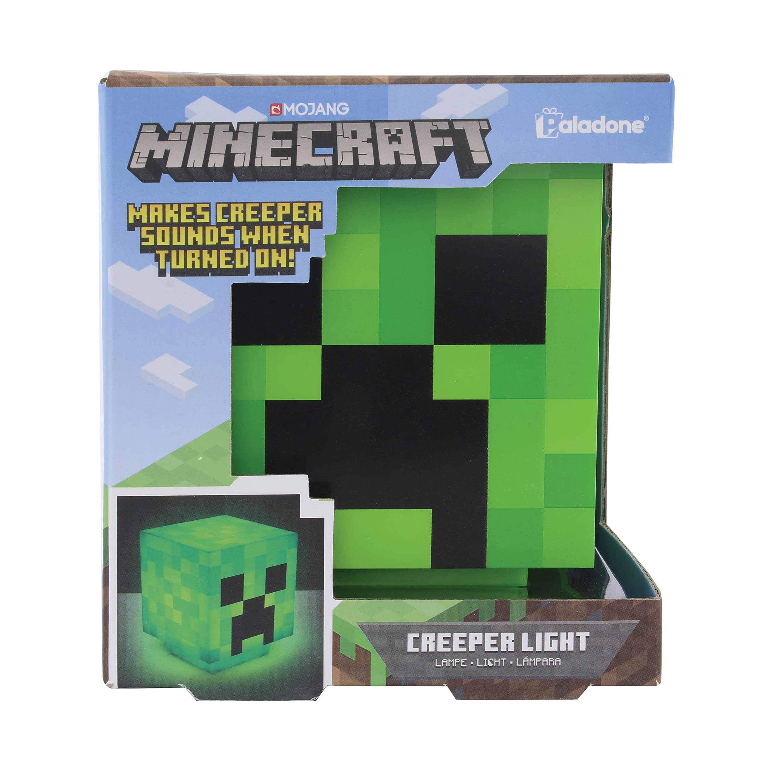 Paladone Minecraft Creeper Desk Light - Green, 11 cm, Plastic, Model PP6595MCFTX, Handheld Night Light with Official Sounds