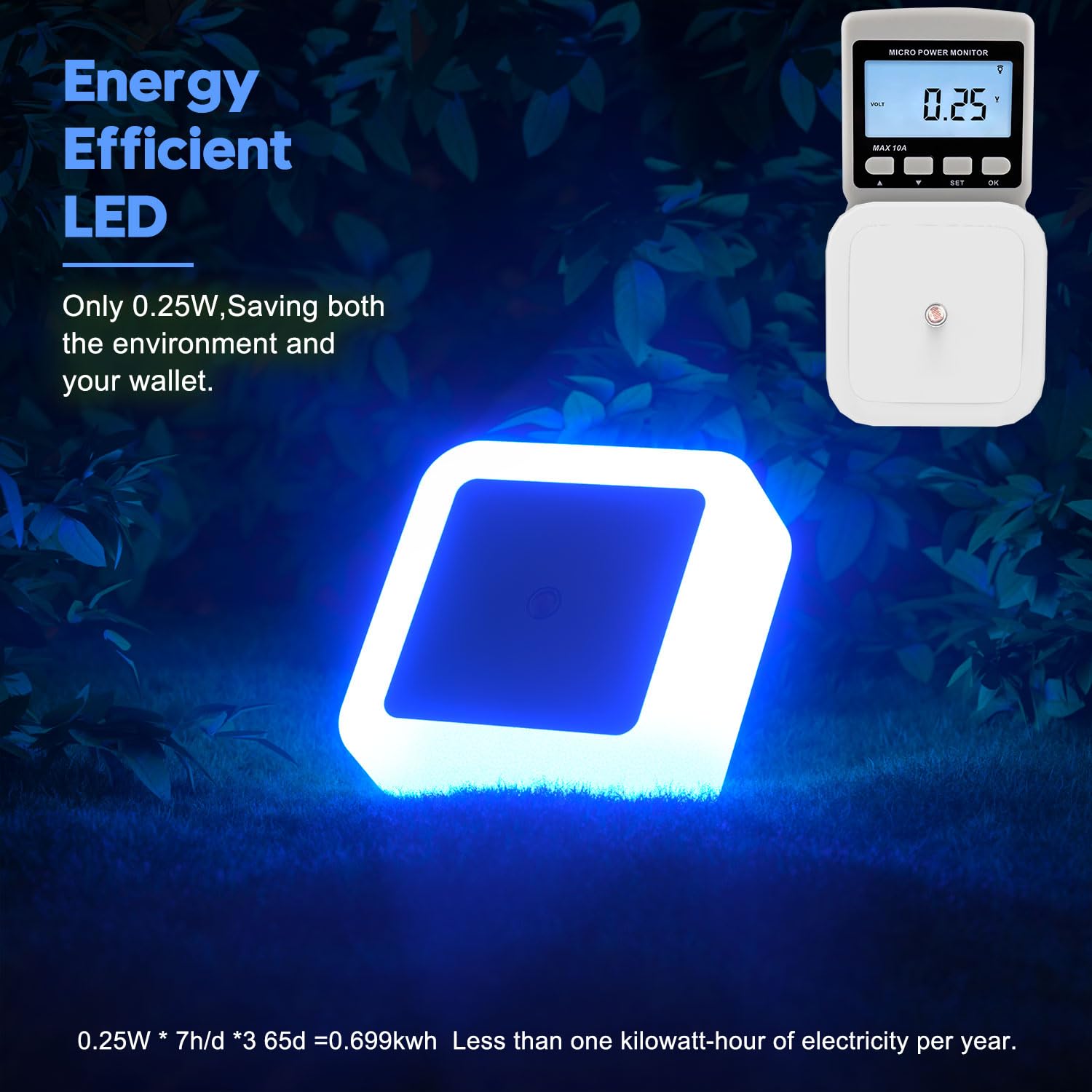 Sujeet Night Light Plug-in, Dusk to Dawn LED Lamp, 2.4in x 2.4in x 1.6in, Blue, Model NO.603, 8