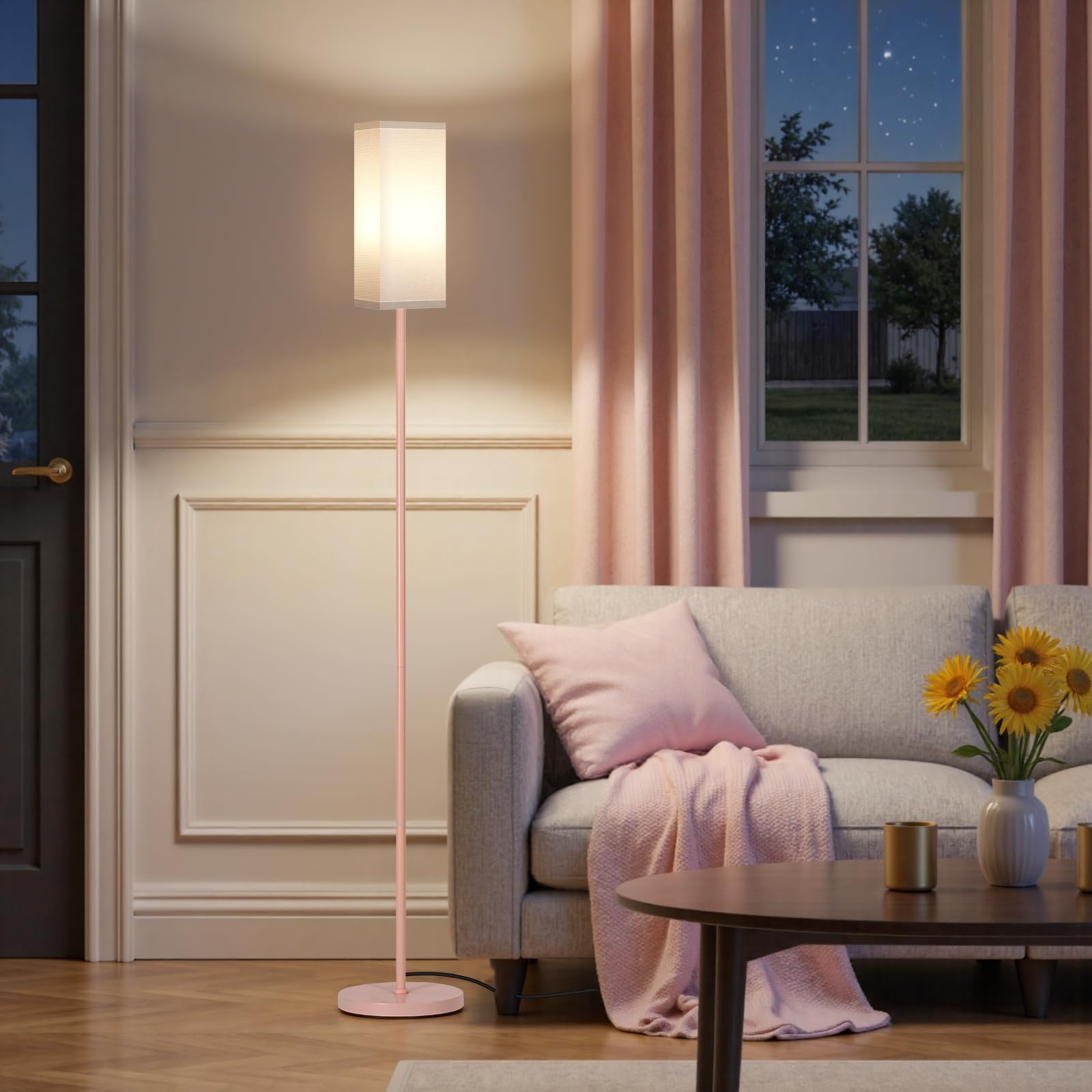 GOEBLESON Floor Lamp, Modern Pole Lamp with Foot Switch, Metal, ETL Listed, Pink and White, Model PCW07LD05