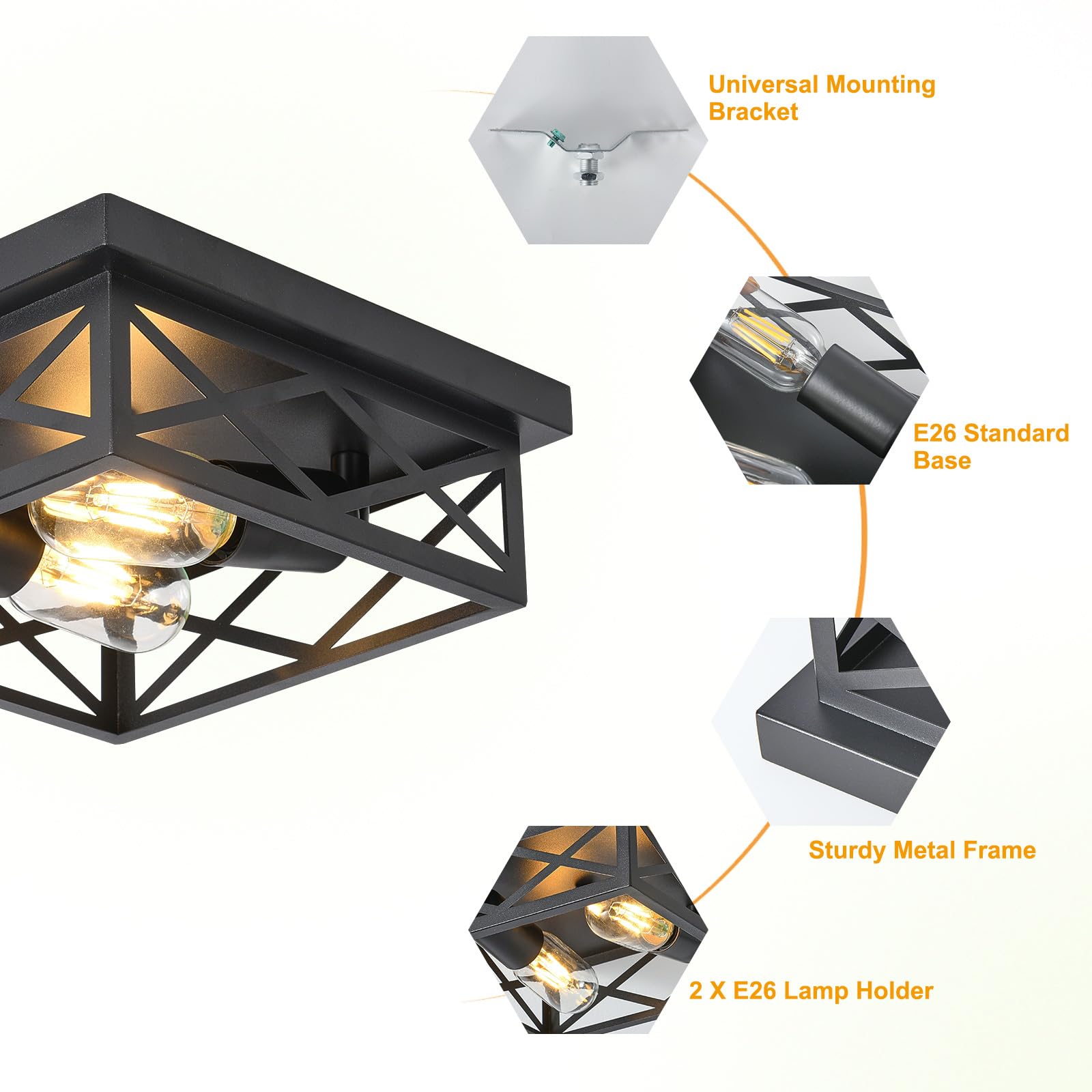 Lpinmeiju Black Flush Mount Ceiling Light 2 Pack, Cage Industrial Farmhouse Ceiling Light Fix-Tures Suitable For Kitchen Entrywa