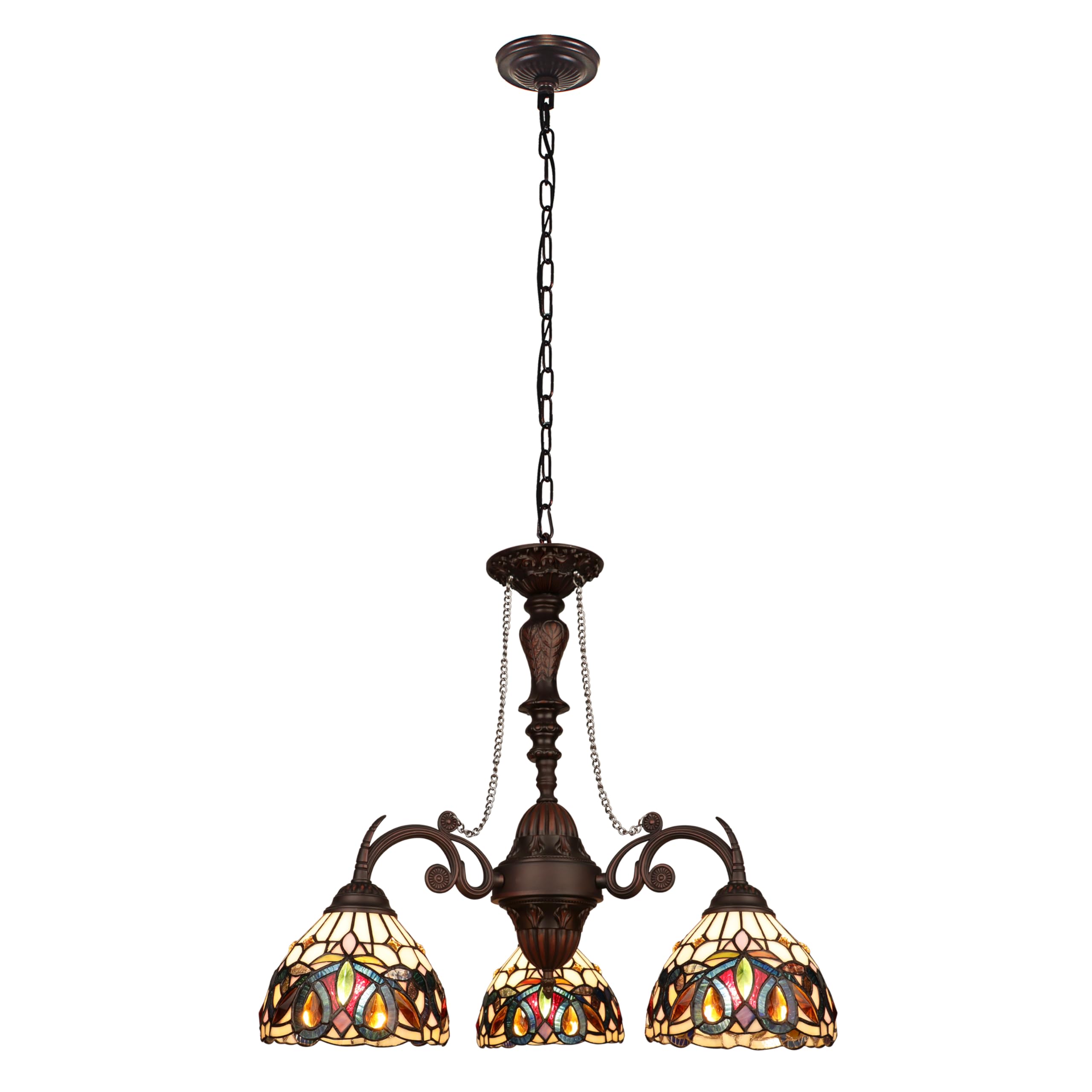 Chloe Lighting Mini Chandelier, 3-Light, Victorian Style, Dark Bronze Finish, 24in Wide, Glass, Multicolor, Model CH3T353BV24-DC3