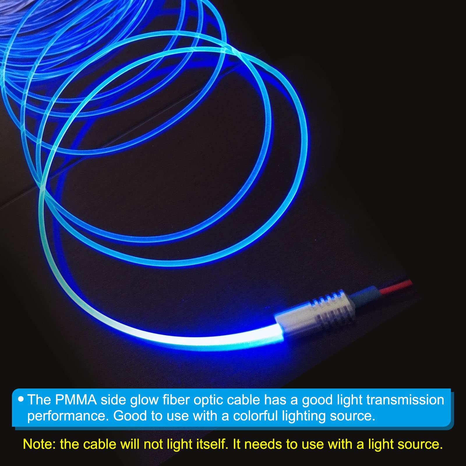 Patikil 3Mm 1M Pmma Side Glow Fiber Optic Cable Kit  With Led Aluminum Illuminator 12V 1.5W Guide Light Source Decoration For Home Diy Lighting  Blue