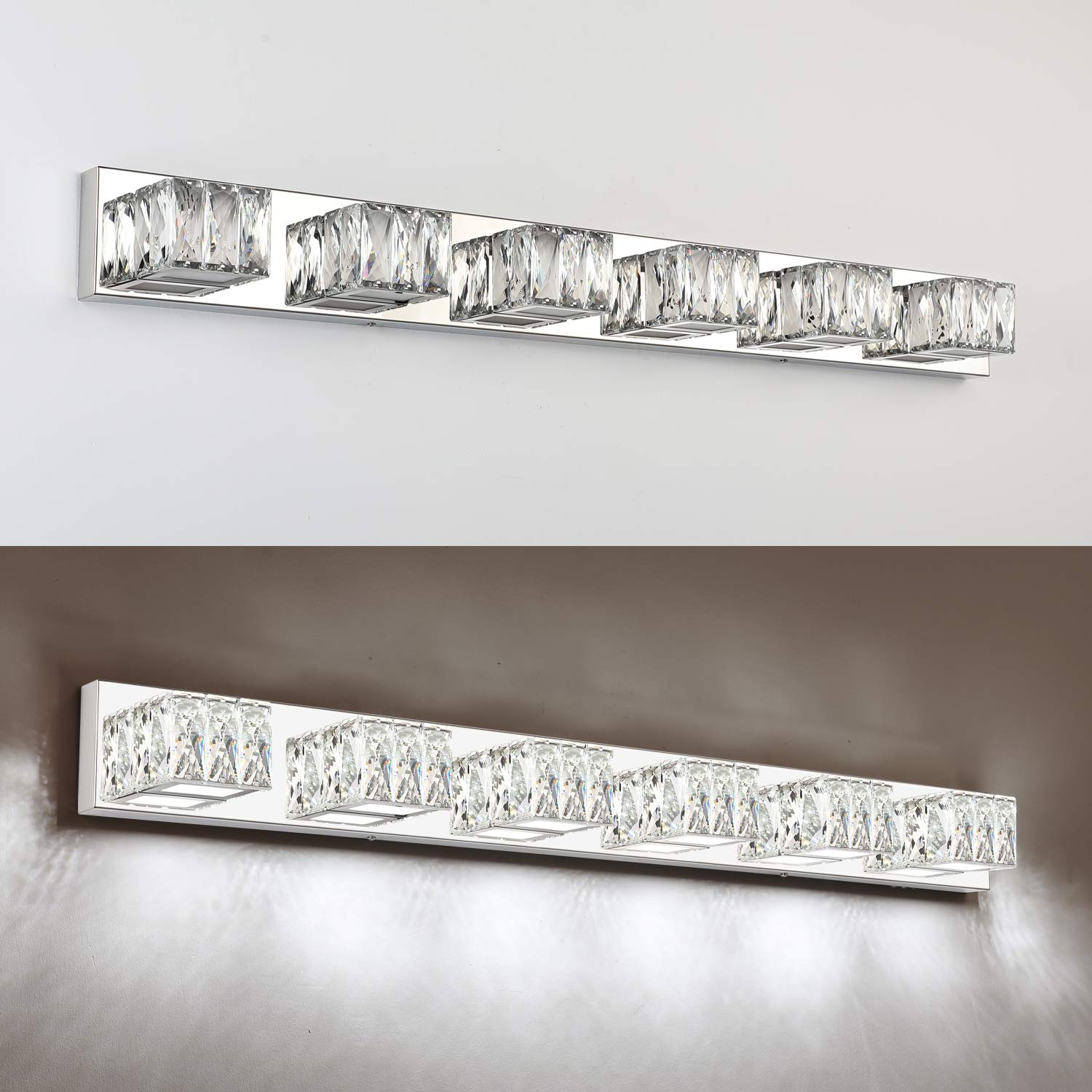 ZUZITO Modern Bathroom Light Fixtures Over Mirror LED Crystal 6 Lights Vanity Lighting for Bath White Light (6000K)