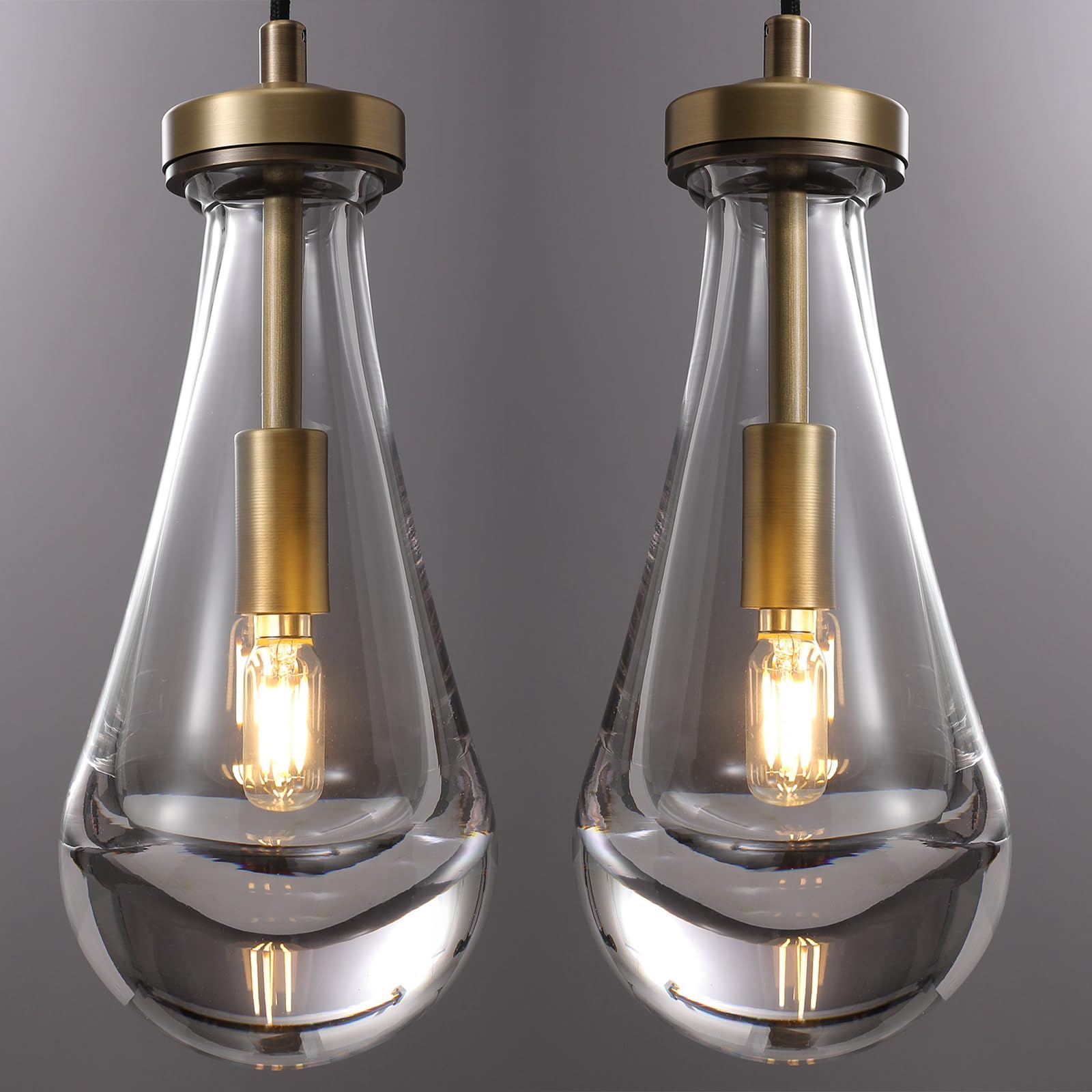 Ringrain Raindrop Pendant Lights Set Of 2,Kitchen Island Hanging Light Fixtures, Modern Art Raindrop Clear Solid Glass Chandelie