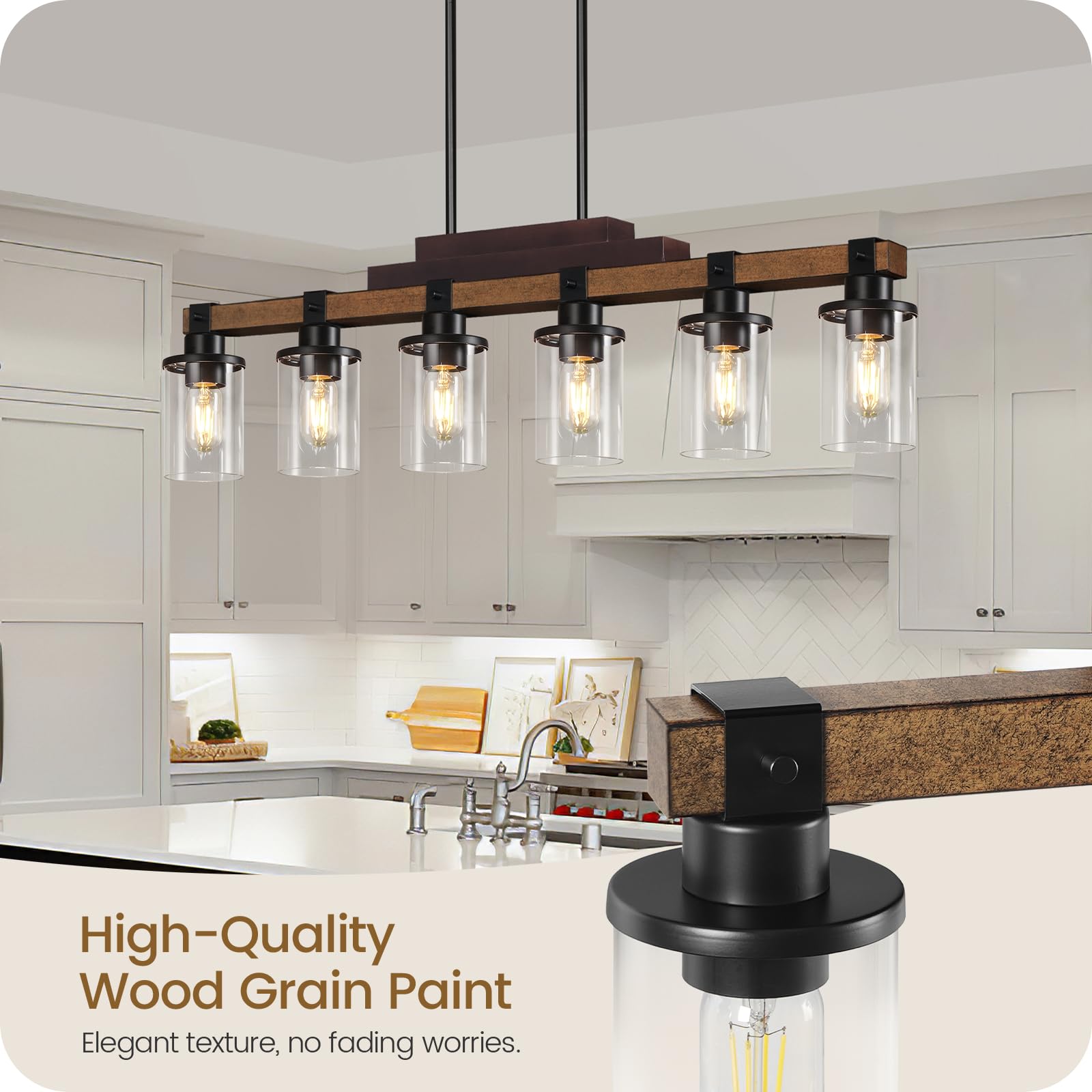 Goebleson 6-Light Kitchen Island Lighting, Dining Table Light Fixture Over, Farmhouse Ceiling Pendant Light Fixtures With Round